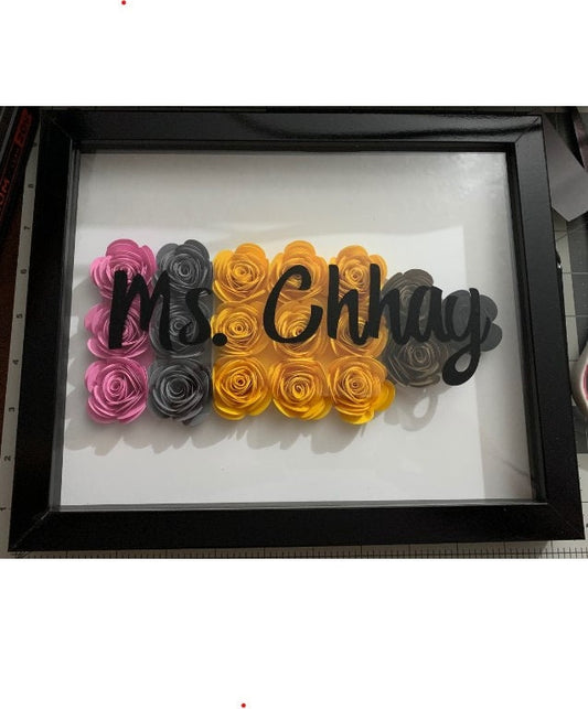 Educator's Delight: Personalized Pencil Shadow Box with Paper Flowers - Teacher's Gift, Back to School, Home Decor