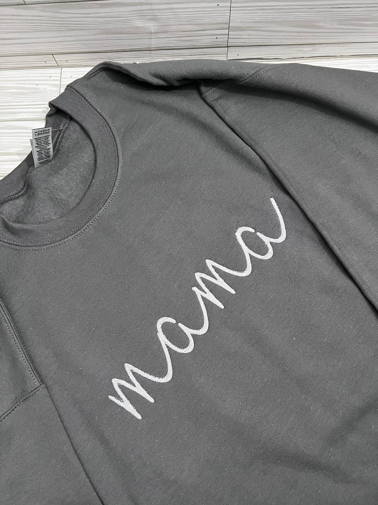 Charm in Every Stitch: Lowercase 'mama' Script Embroidered Tee - Mama Appreciation | Embroidery for Stylish Mom Tee - Unique Mama T-Shirt by Lina Loves Two, handmade in Los Angeles CA