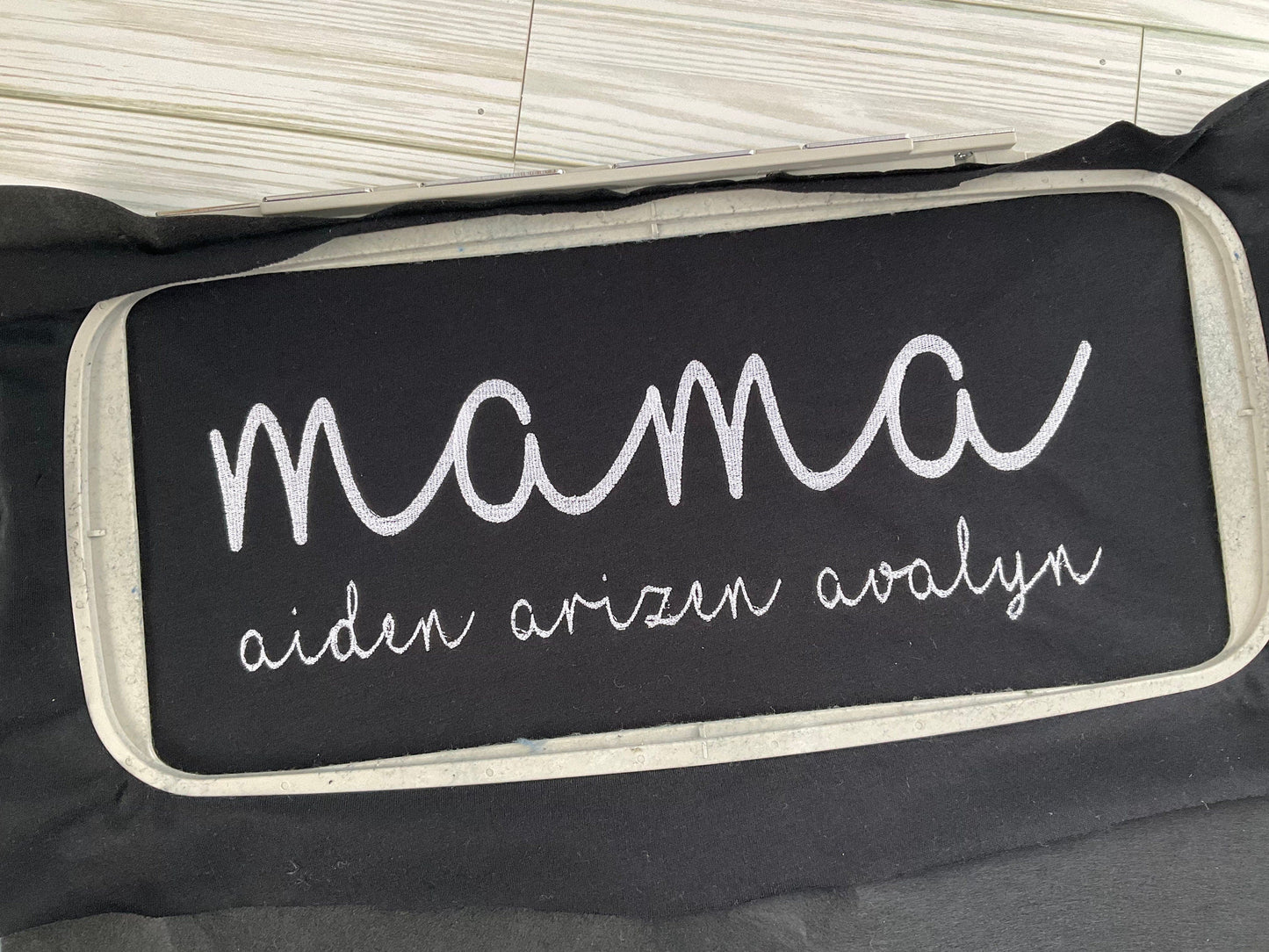 Personalized Mama Script Embroidered T-Shirt - Custom Mom Appreciation Tee with Kids' Names - Handcrafted Mother's Day Gift by Lina Loves Two, handmade in Los Angeles CA