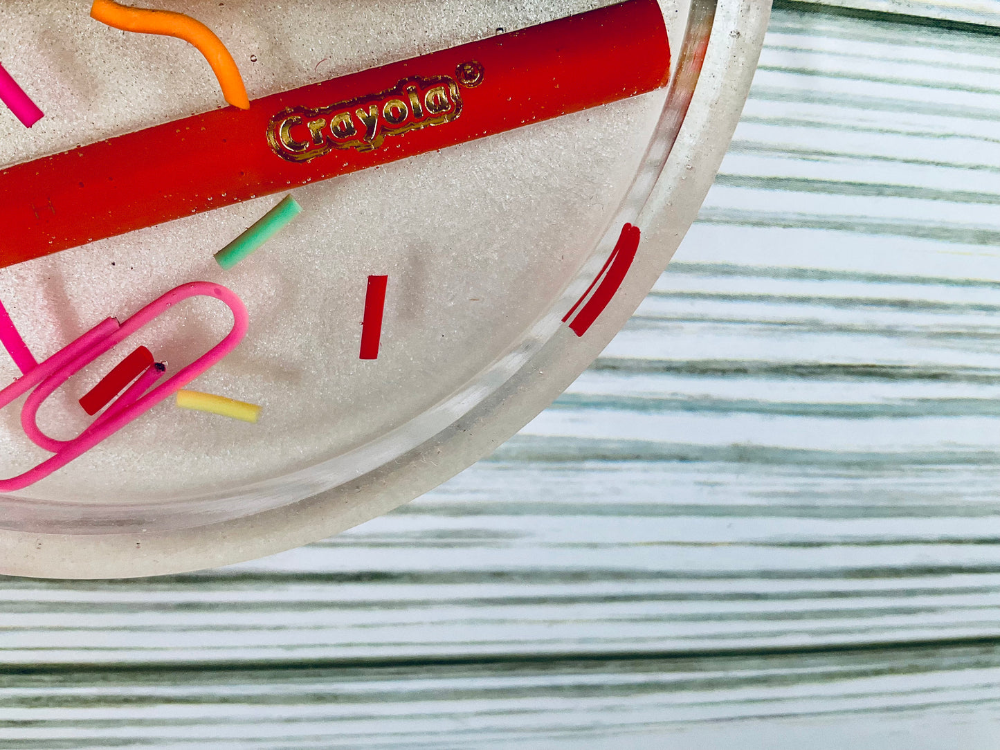 Personalized Teacher Glitter Coaster: Crayon & Pencil Design by Lina Loves Two, handmade in Los Angeles CA