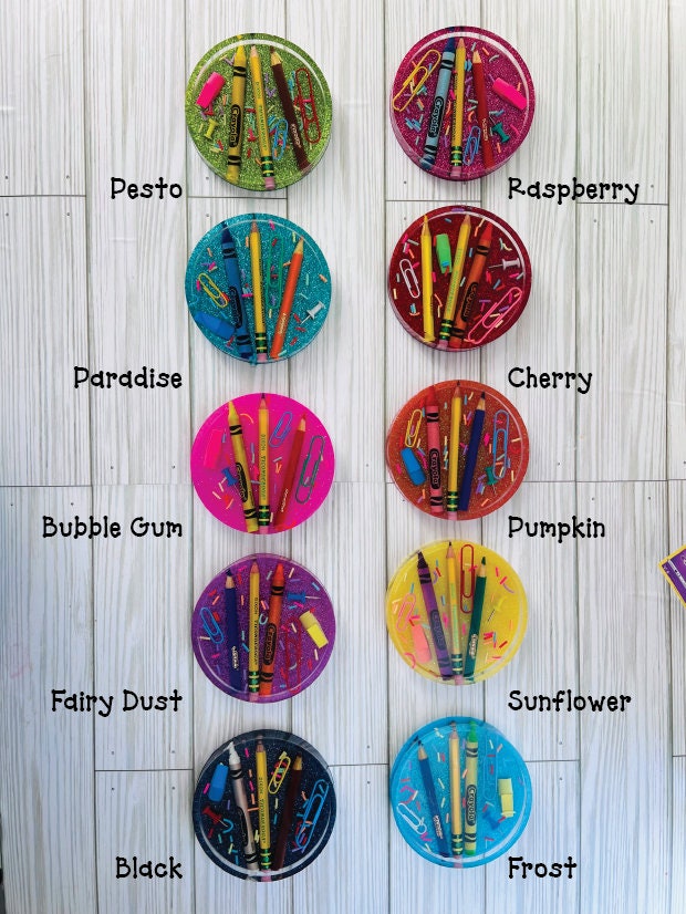 Personalized Teacher Glitter Coaster: Crayon & Pencil Design by Lina Loves Two, handmade in Los Angeles CA