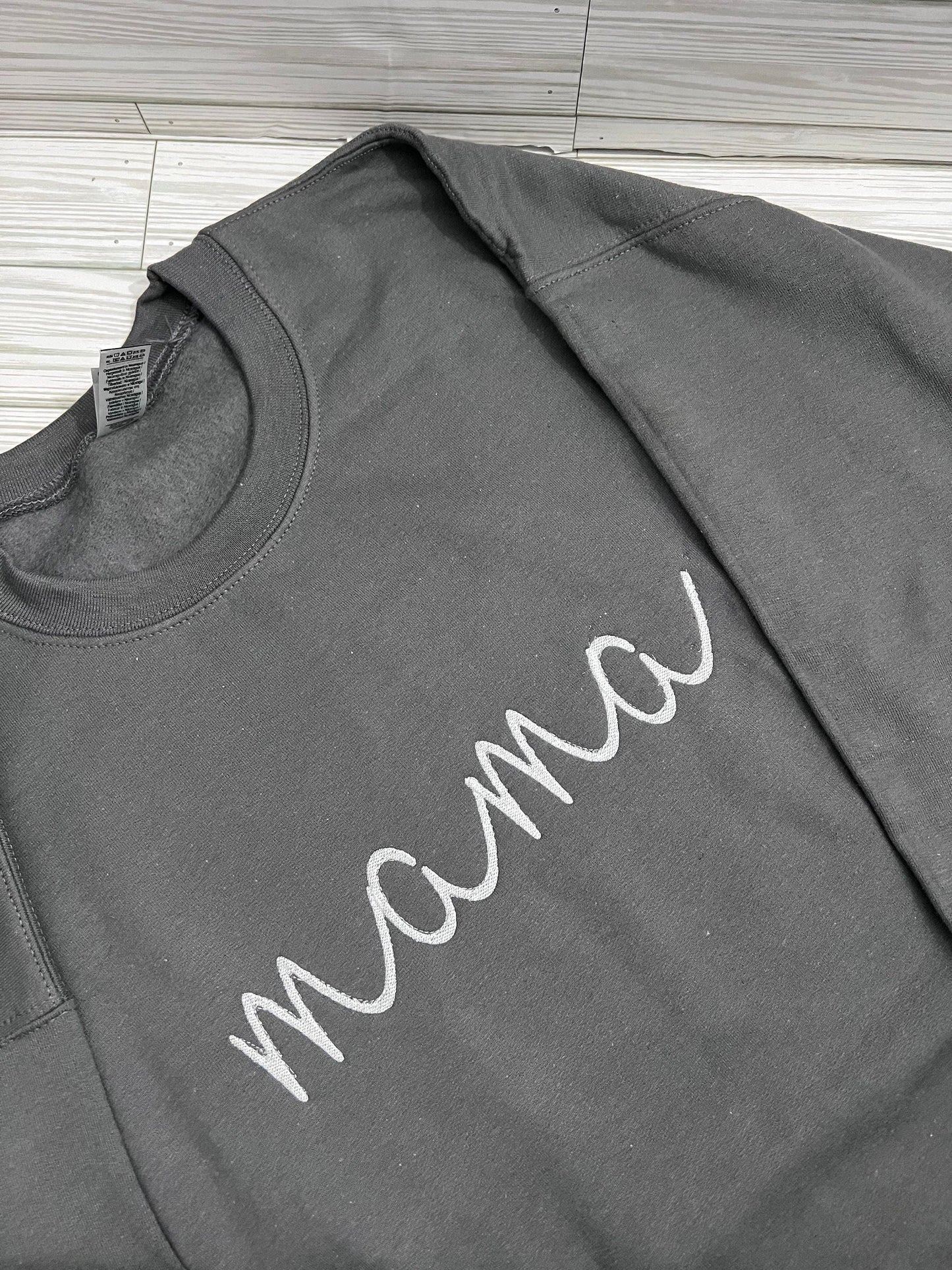 Charm in Every Stitch: Lowercase 'mama' Script Embroidered Tee - Mama Appreciation | Embroidery for Stylish Mom Tee - Unique Mama T-Shirt by Lina Loves Two, handmade in Los Angeles CA