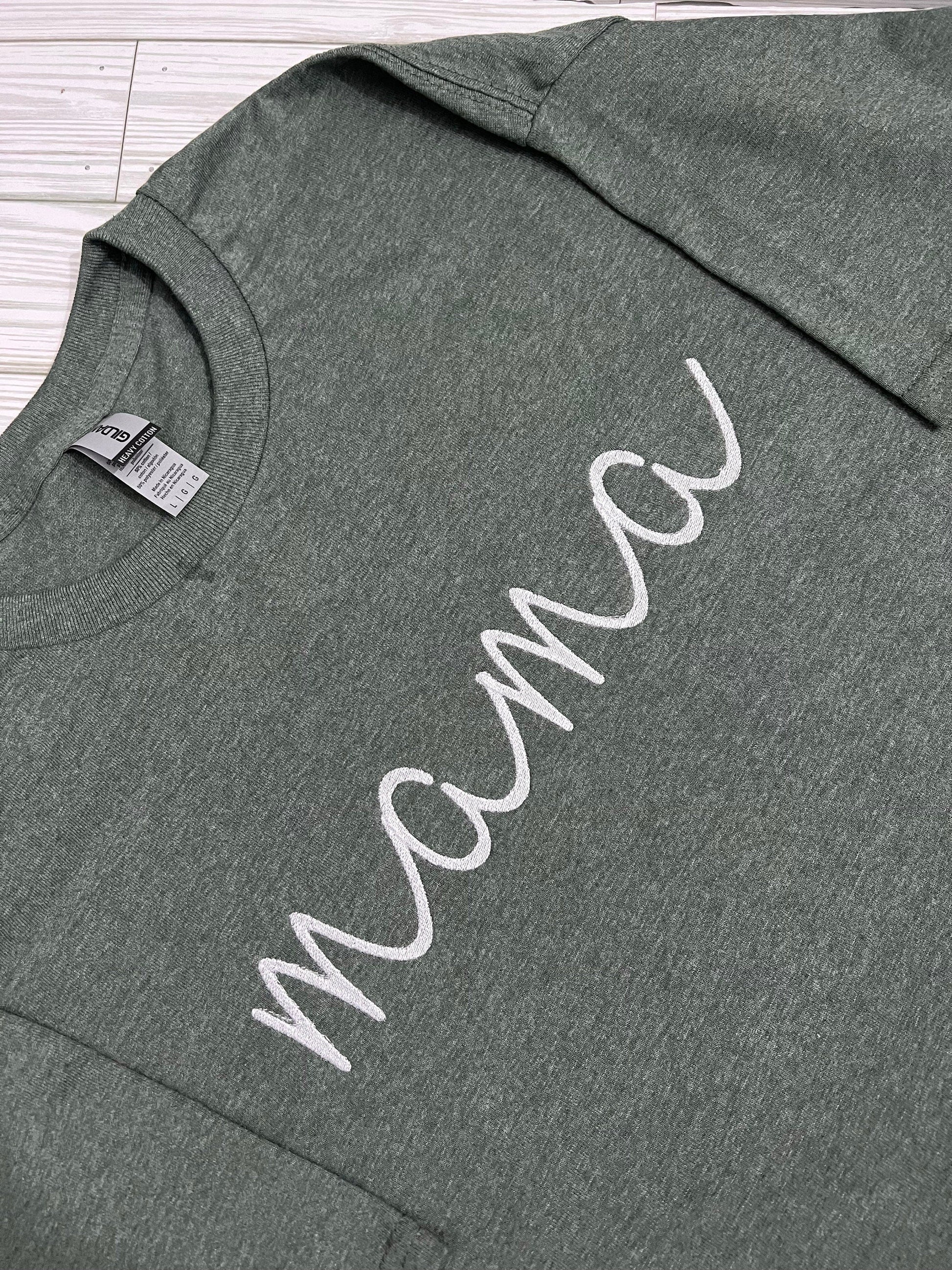 Charm in Every Stitch: Lowercase 'mama' Script Embroidered Tee - Mama Appreciation | Embroidery for Stylish Mom Tee - Unique Mama T-Shirt by Lina Loves Two, handmade in Los Angeles CA