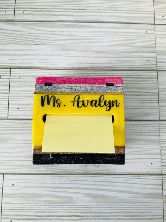 Glitter Pencil Post-It Dispenser: Unique Teacher Desk Accessory by Lina Loves Two, handmade in Los Angeles CA