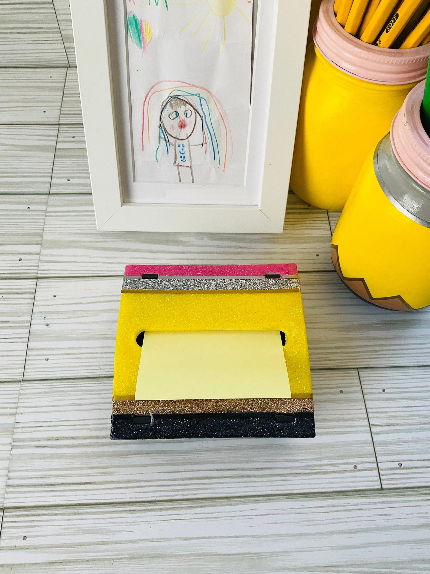 Glitter Pencil Post-It Dispenser: Unique Teacher Desk Accessory by Lina Loves Two, handmade in Los Angeles CA