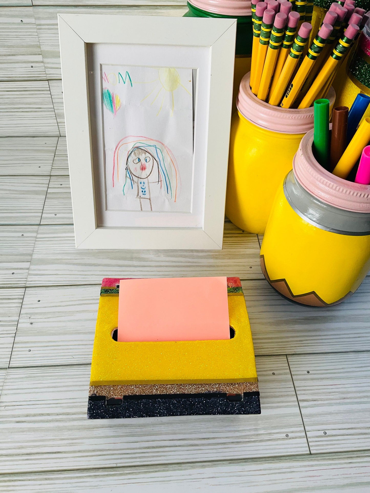 Glitter Pencil Post-It Dispenser: Unique Teacher Desk Accessory by Lina Loves Two, handmade in Los Angeles CA