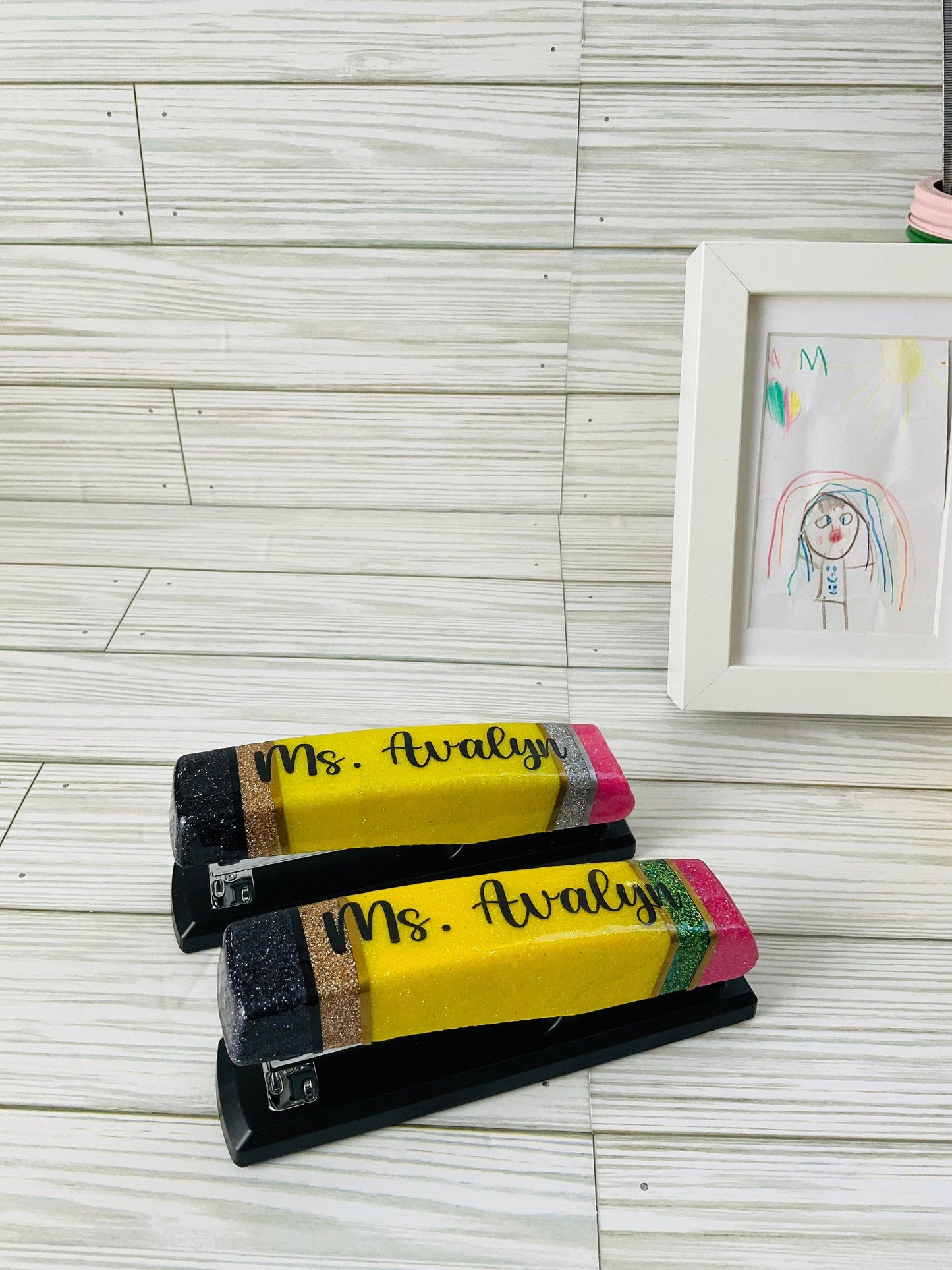 Glitter Pencil Stapler: Unique Teacher Desk Accessory by Lina Loves Two, handmade in Los Angeles CA