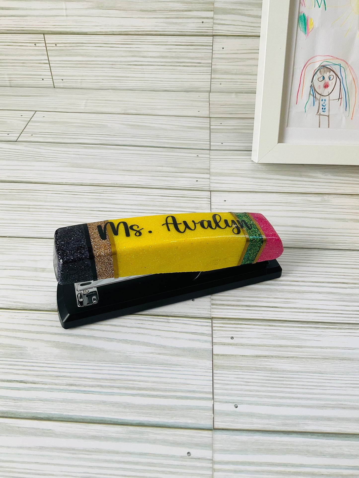 Glitter Pencil Stapler: Unique Teacher Desk Accessory by Lina Loves Two, handmade in Los Angeles CA