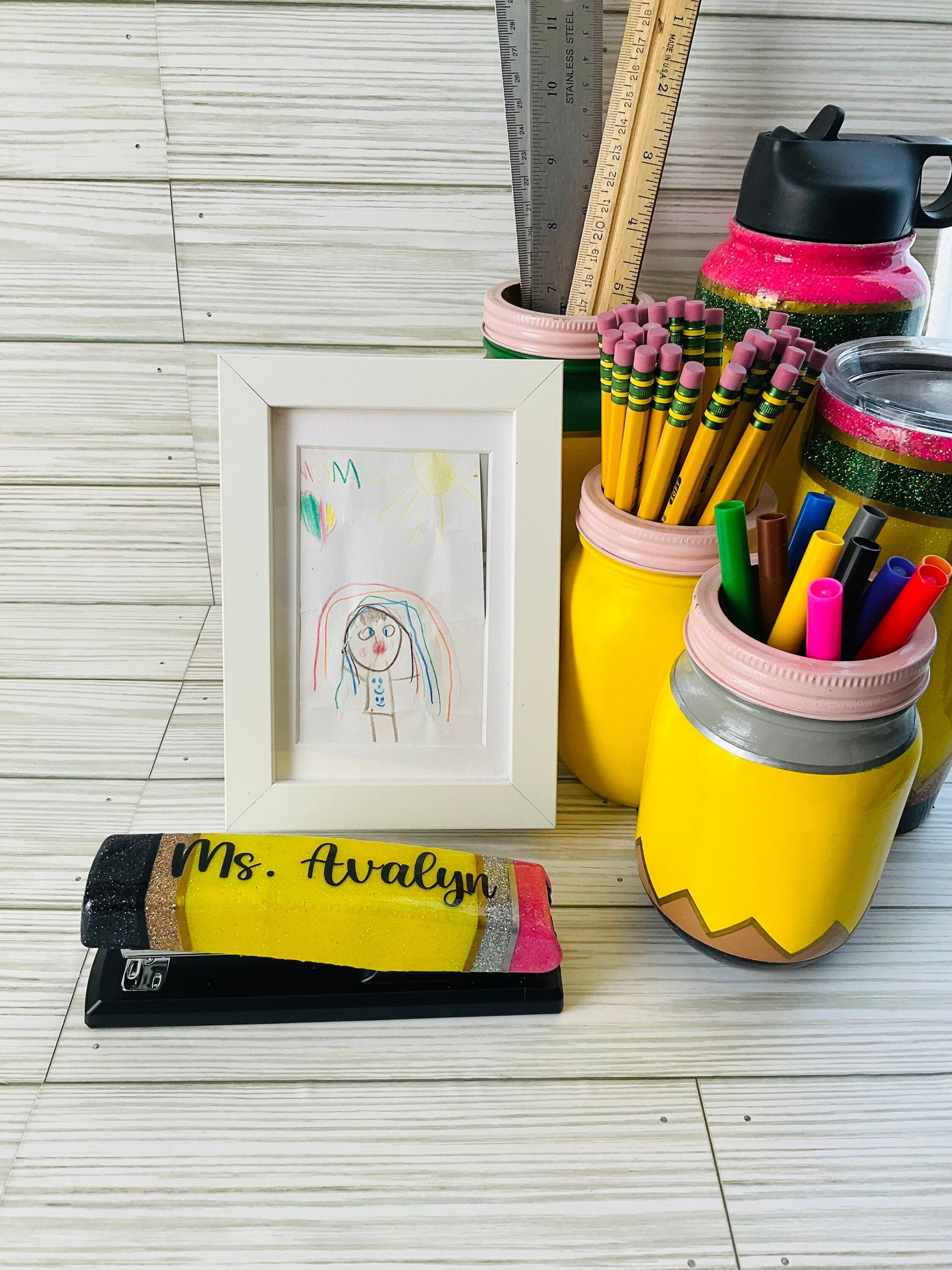 Glitter Pencil Stapler: Unique Teacher Desk Accessory by Lina Loves Two, handmade in Los Angeles CA