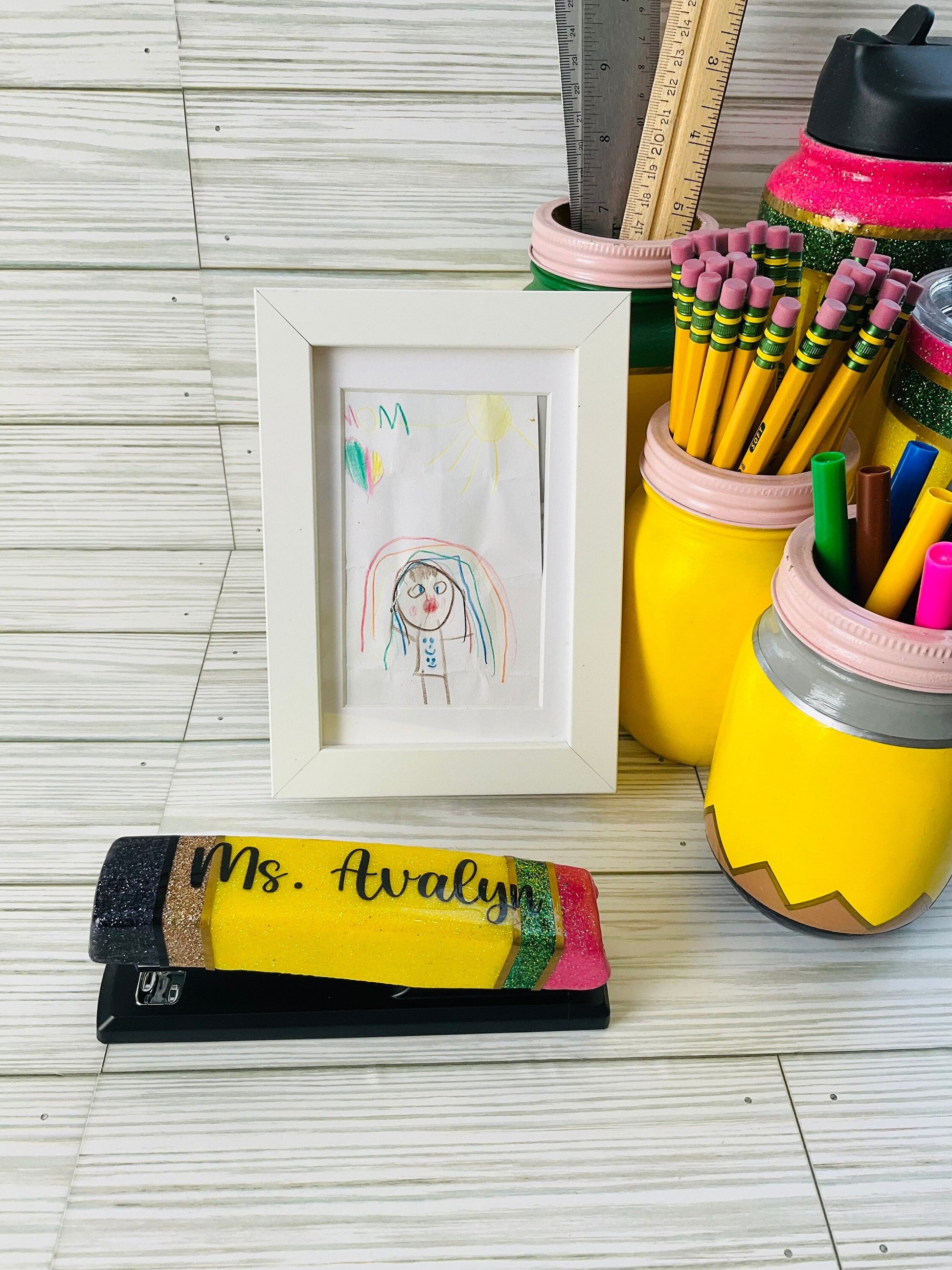 Glitter Pencil Stapler: Unique Teacher Desk Accessory by Lina Loves Two, handmade in Los Angeles CA
