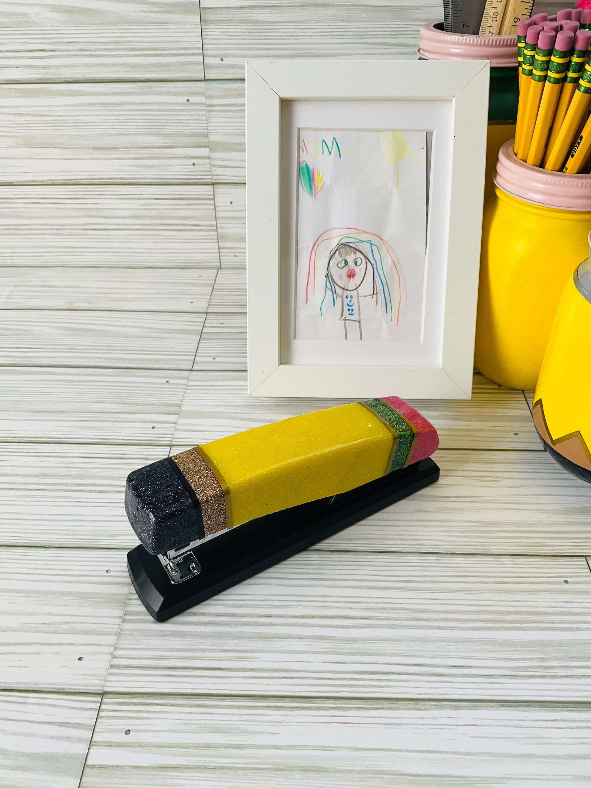 Glitter Pencil Stapler: Unique Teacher Desk Accessory by Lina Loves Two, handmade in Los Angeles CA