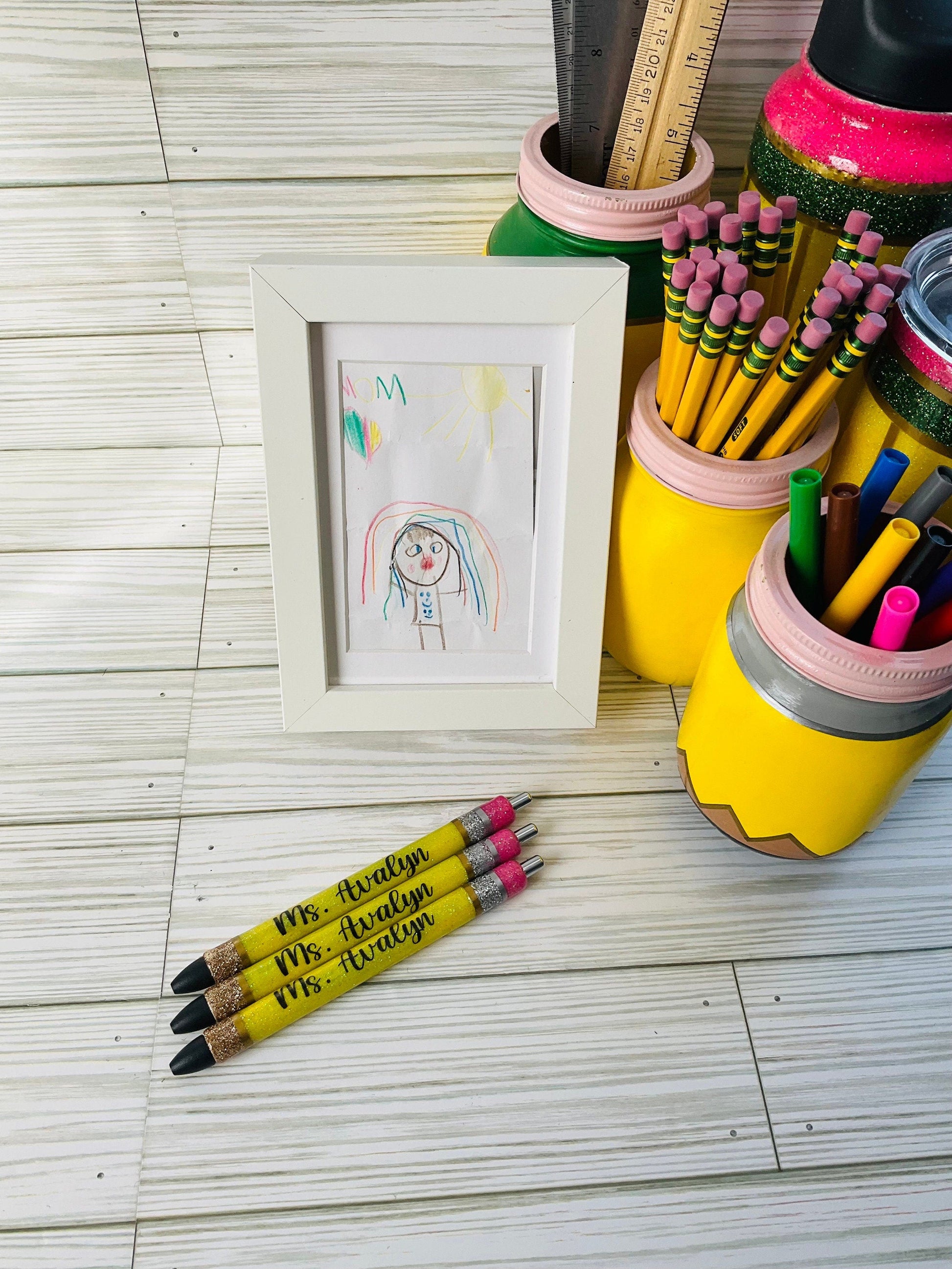 Personalized Teacher Glitter Pens - Pencil Design, Set of 3 by Lina Loves Two, handmade in Los Angeles CA