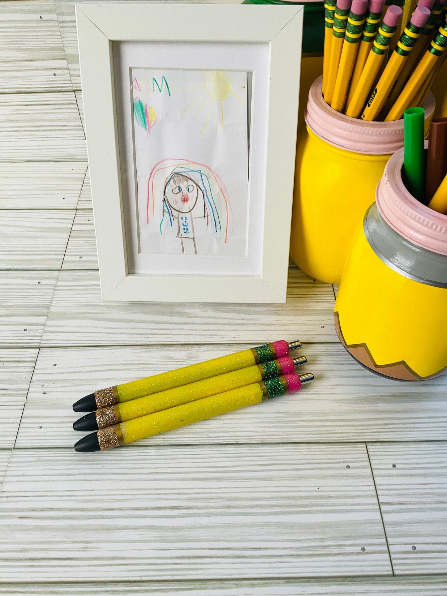 Personalized Teacher Glitter Pens - Pencil Design, Set of 3 by Lina Loves Two, handmade in Los Angeles CA