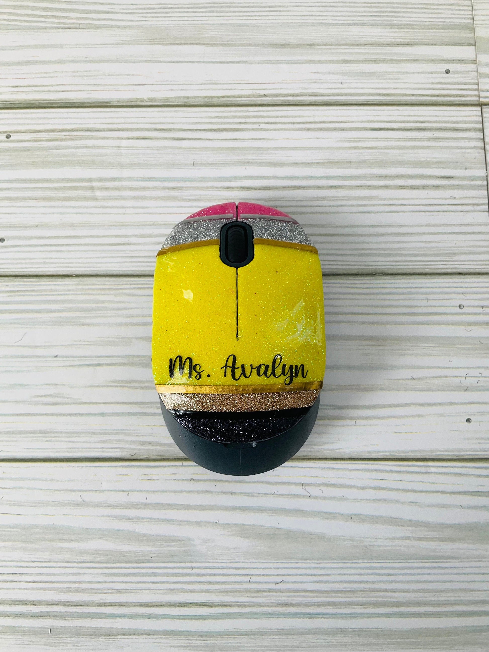 Pencil Wireless Mouse | Teacher Gifts | Yellow Pencil Glitter | Unique Wireless Mouse for Teachers by Lina Loves Two, handmade in Los Angeles CA