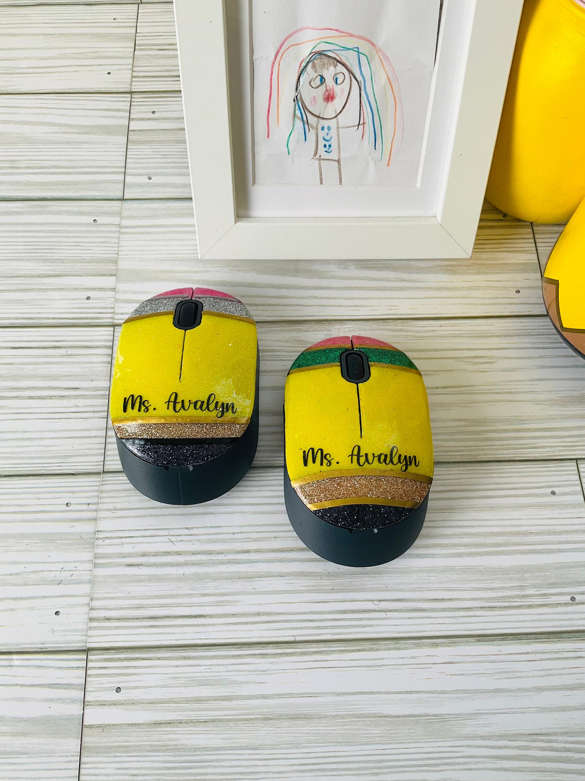 Pencil Wireless Mouse | Teacher Gifts | Yellow Pencil Glitter | Unique Wireless Mouse for Teachers