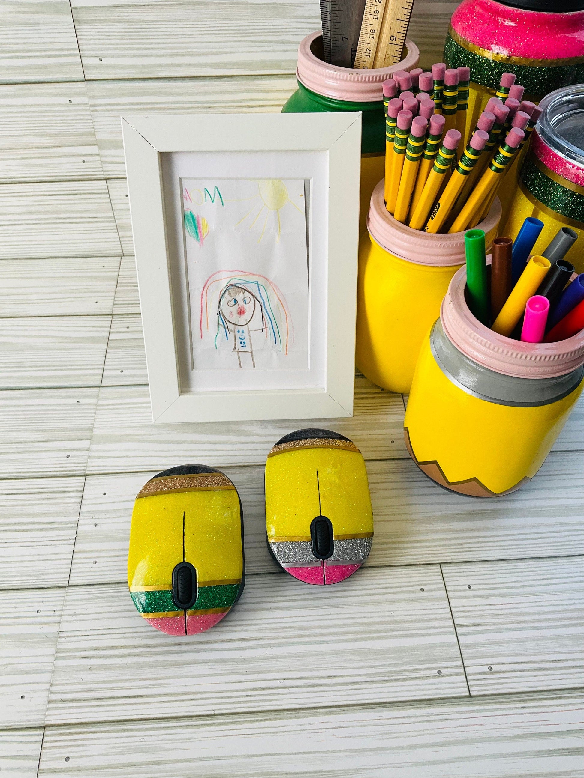 Pencil Wireless Mouse | Teacher Gifts | Yellow Pencil Glitter | Unique Wireless Mouse for Teachers by Lina Loves Two, handmade in Los Angeles CA
