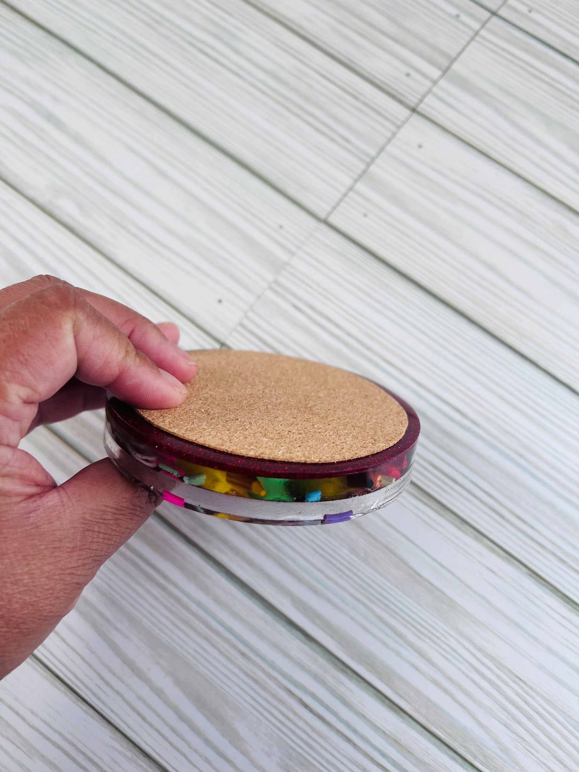 Personalized Teacher Glitter Coaster: Crayon & Pencil Design by Lina Loves Two, handmade in Los Angeles CA