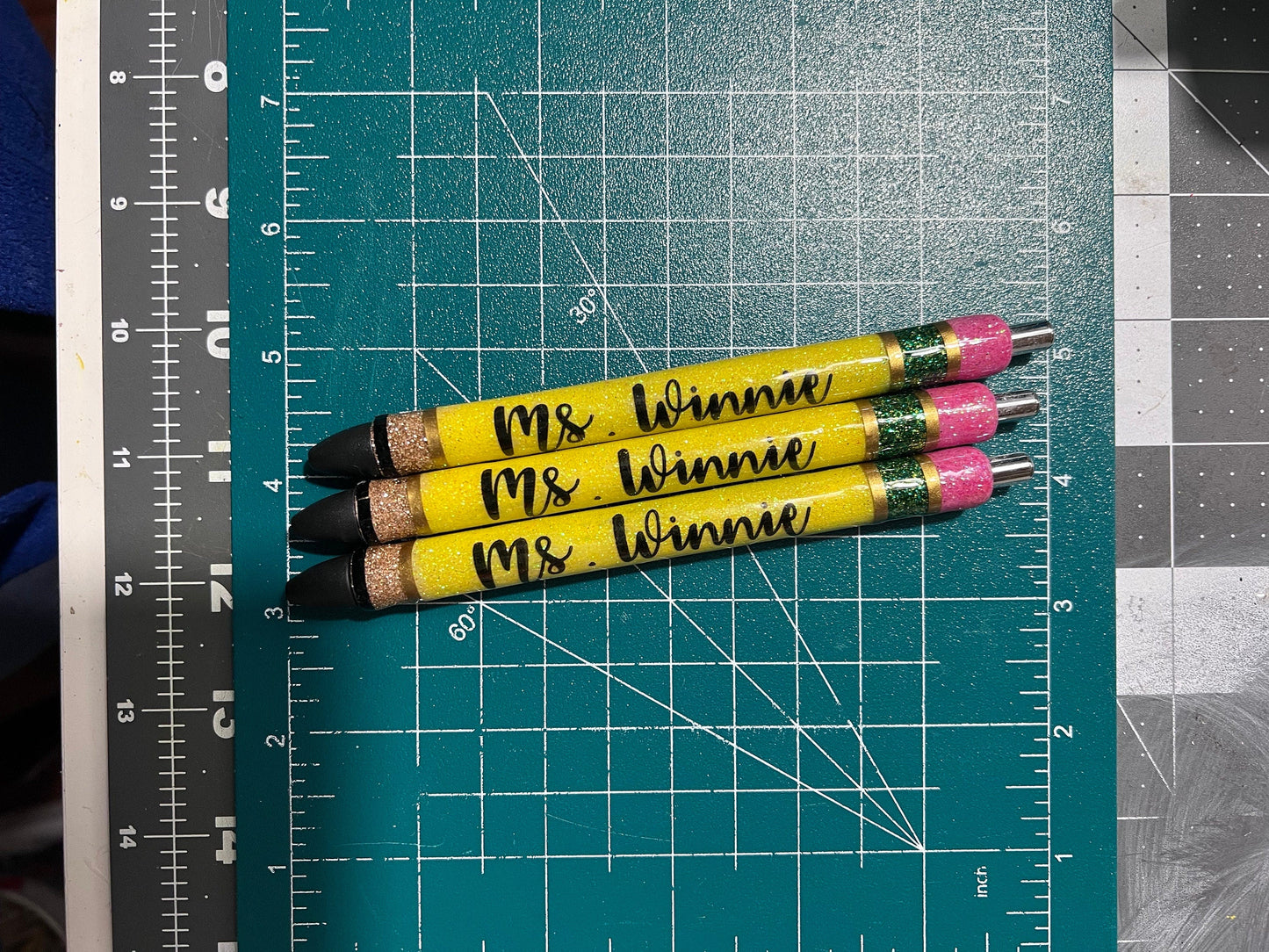 Personalized Teacher Glitter Pens - Pencil Design, Set of 3 by Lina Loves Two, handmade in Los Angeles CA
