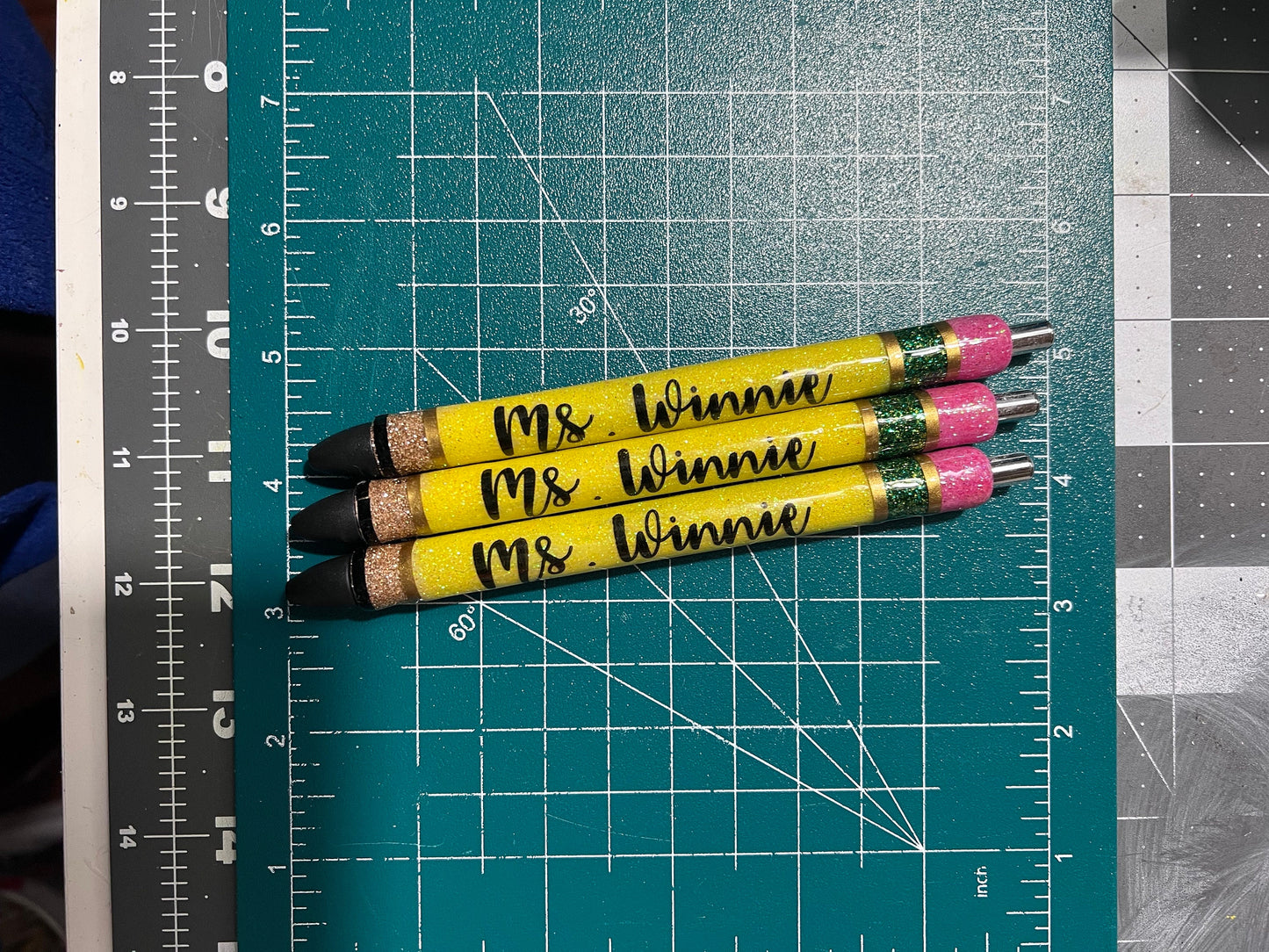 Personalized Teacher Glitter Pens - Pencil Design, Set of 3 by Lina Loves Two, handmade in Los Angeles CA