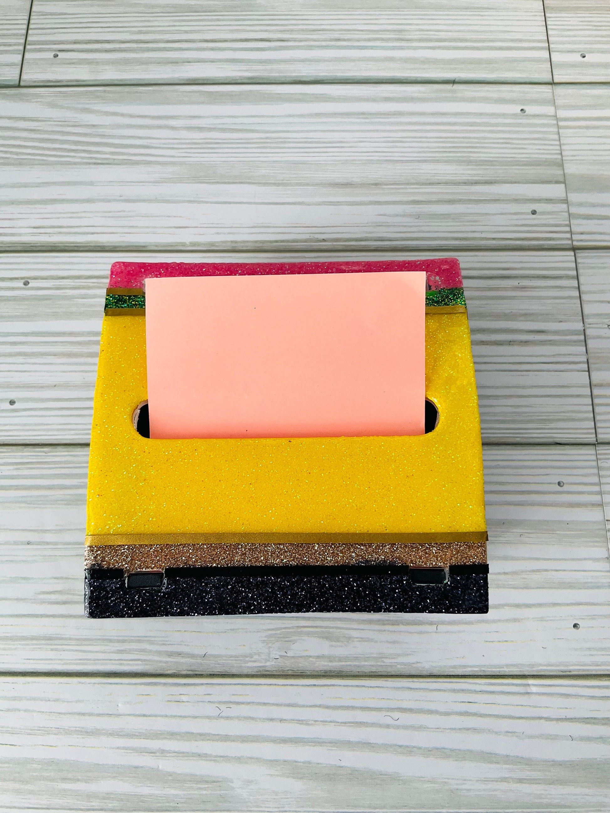 Glitter Pencil Post-It Dispenser: Unique Teacher Desk Accessory by Lina Loves Two, handmade in Los Angeles CA