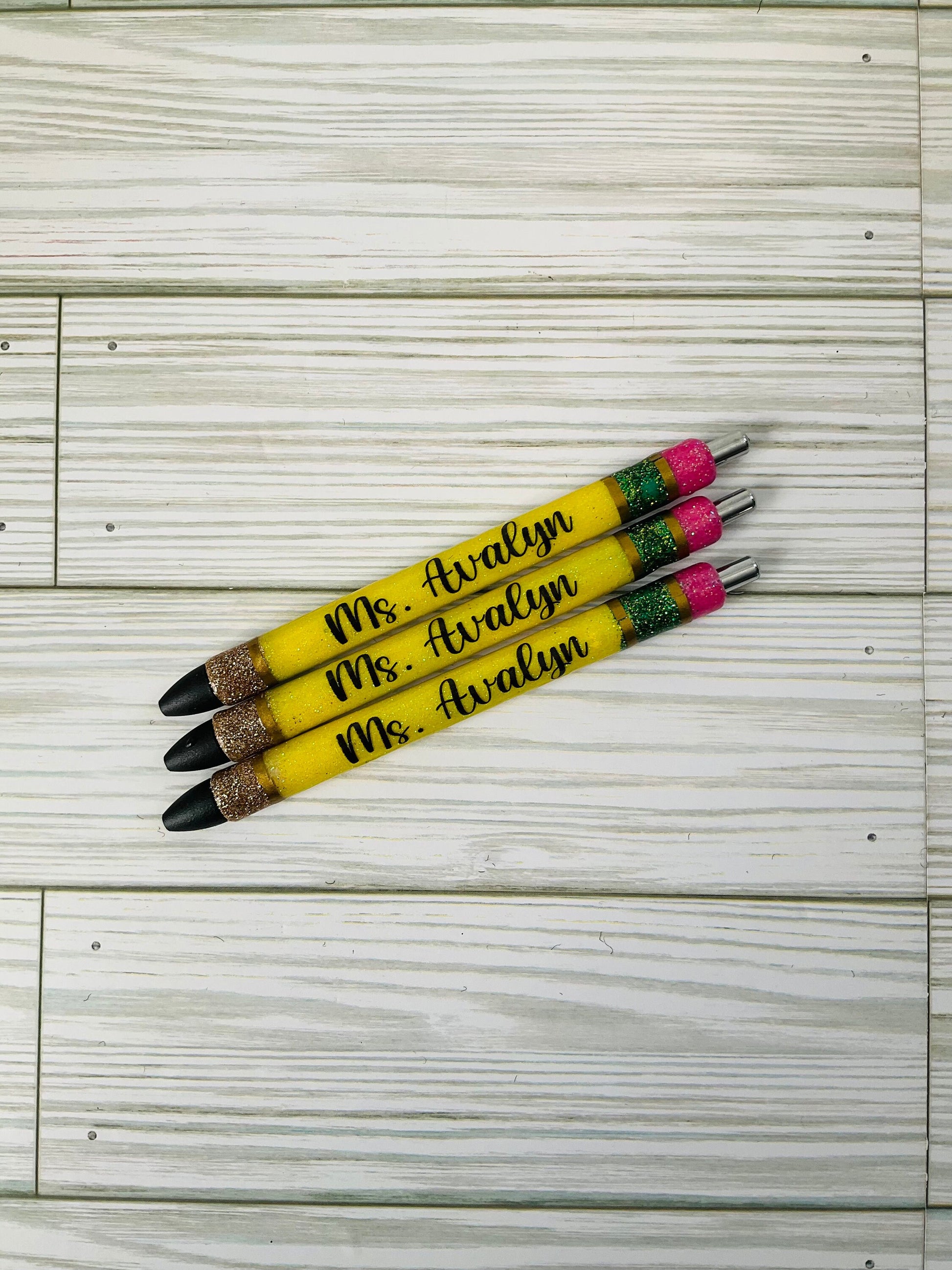 Teacher Glitter Pens - Set of 3 Personalized Pens | Unique Gifts for Teachers | Glitter Pencil Pen | Teacher Appreciation