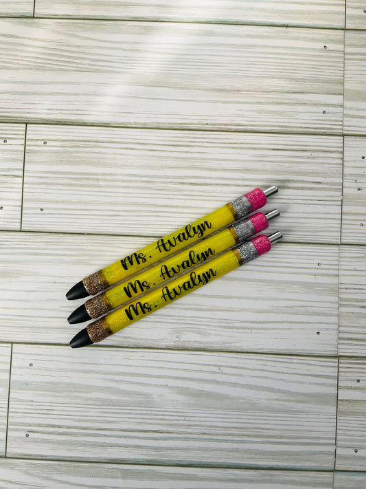 Personalized Teacher Glitter Pens - Pencil Design, Set of 3 by Lina Loves Two, handmade in Los Angeles CA