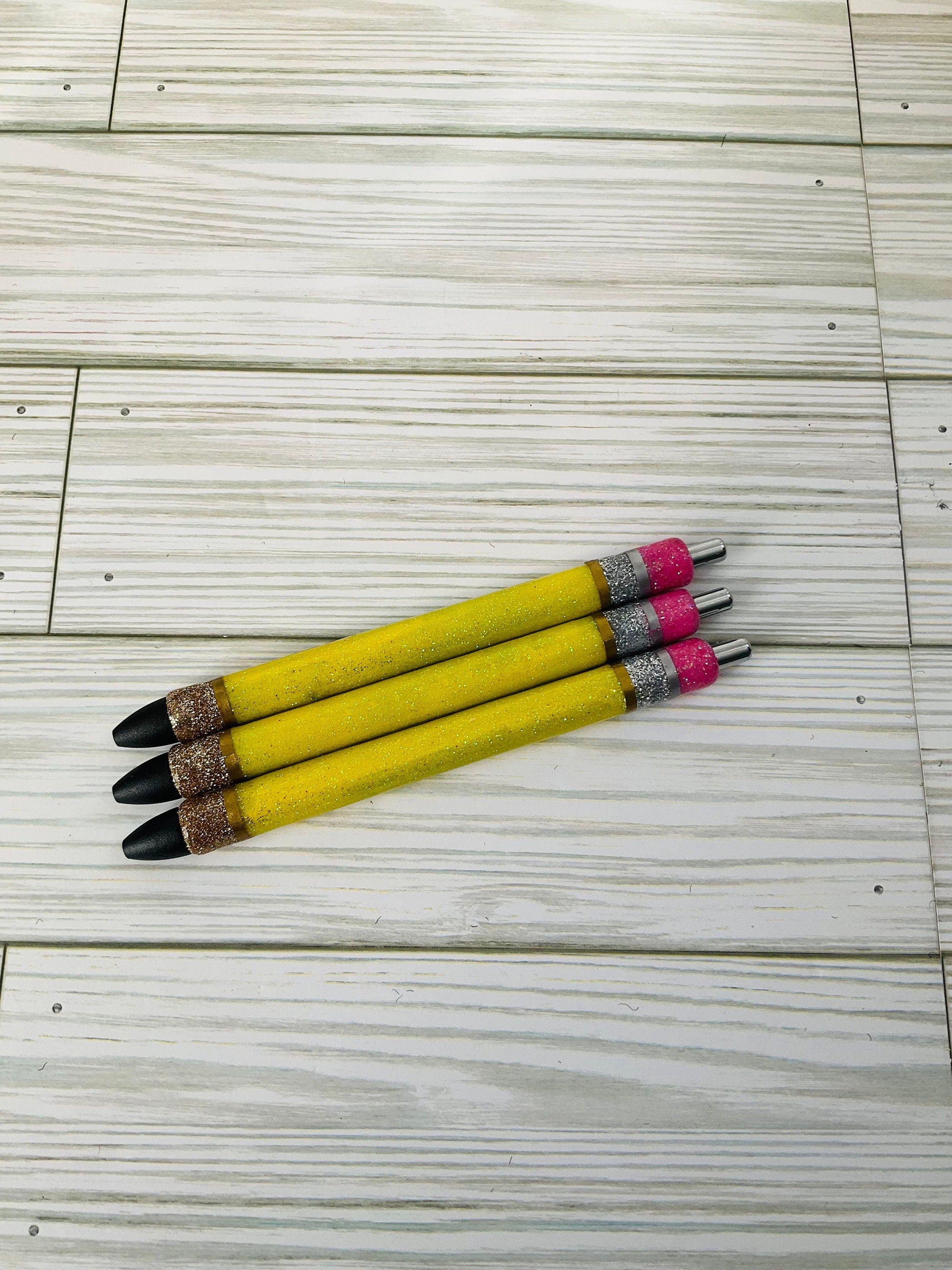 Personalized Teacher Glitter Pens - Pencil Design, Set of 3 by Lina Loves Two, handmade in Los Angeles CA