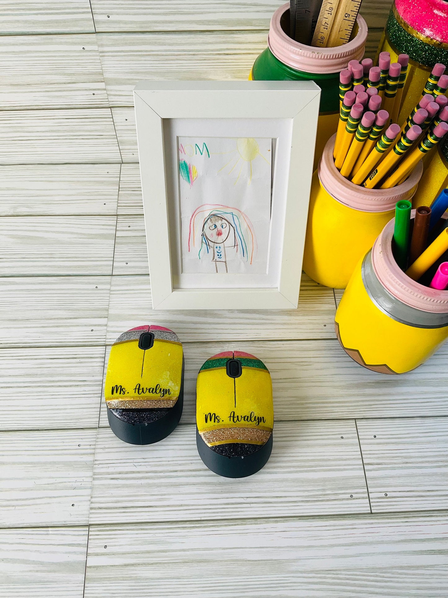 Pencil Wireless Mouse | Teacher Gifts | Yellow Pencil Glitter | Unique Wireless Mouse for Teachers by Lina Loves Two, handmade in Los Angeles CA