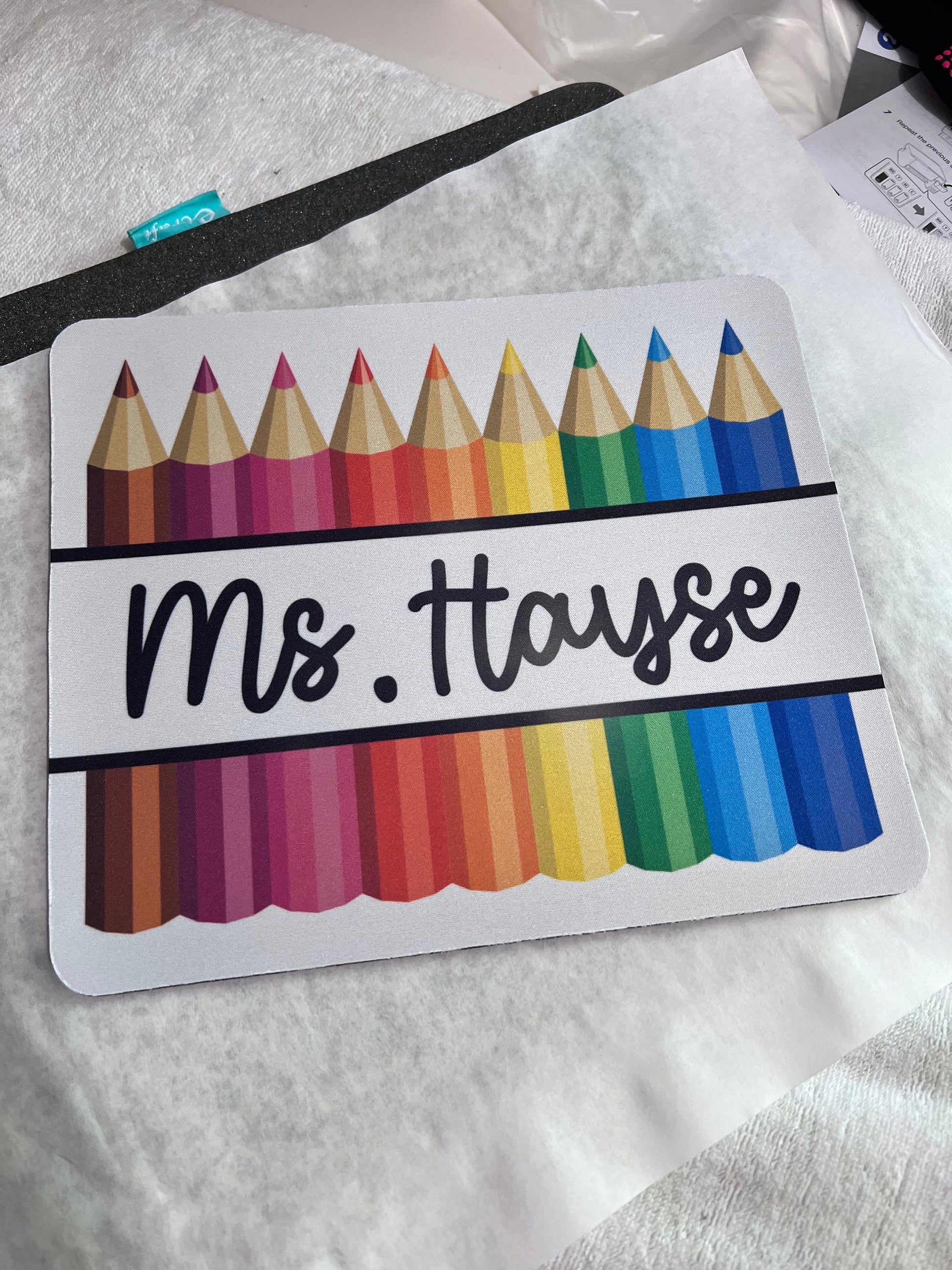 Personalized Teacher Mouse Pad: Composition Book Design by Lina Loves Two, handmade in Los Angeles CA