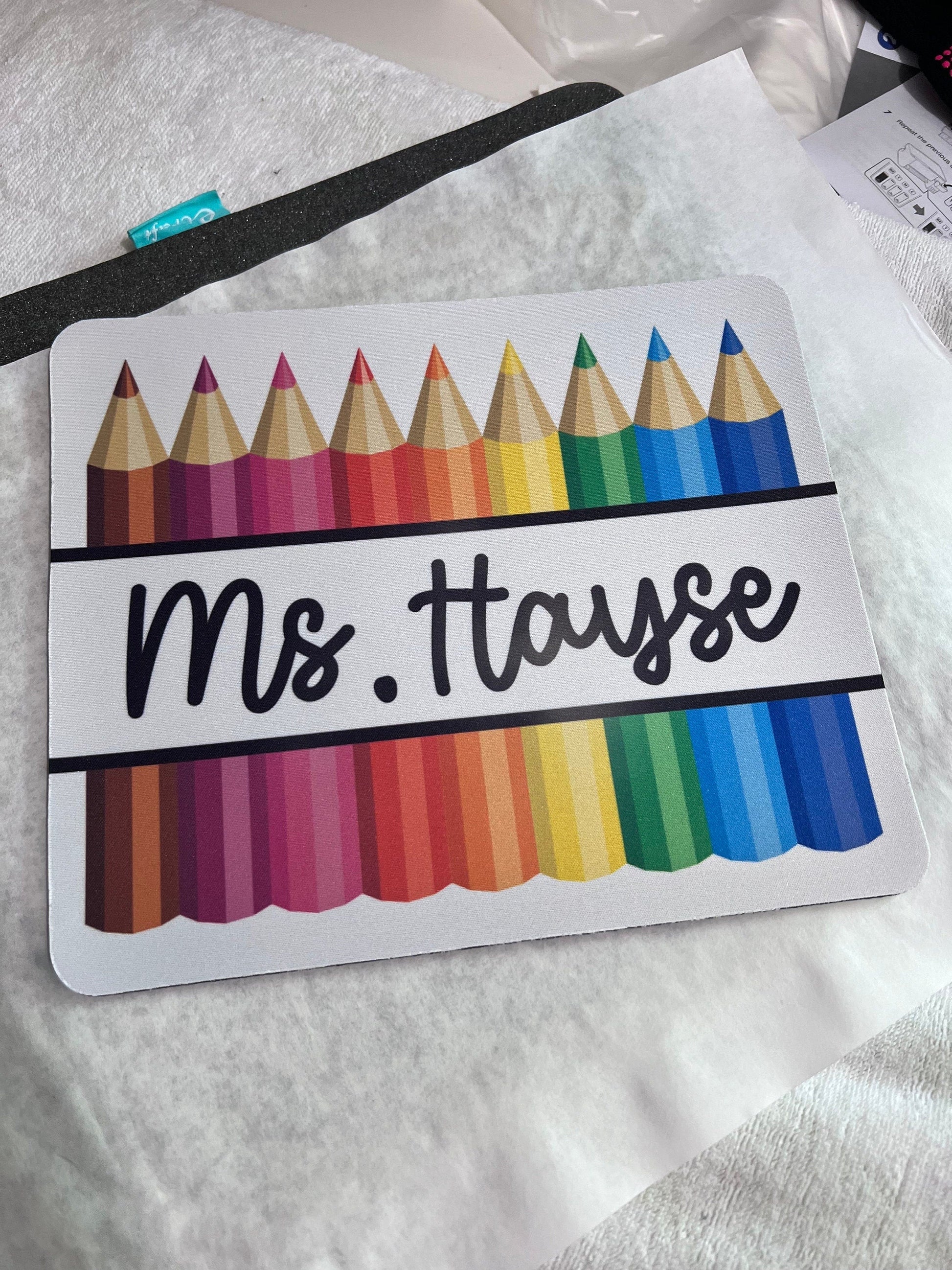 Personalized Teacher Mouse Pad: Composition Book Design by Lina Loves Two, handmade in Los Angeles CA