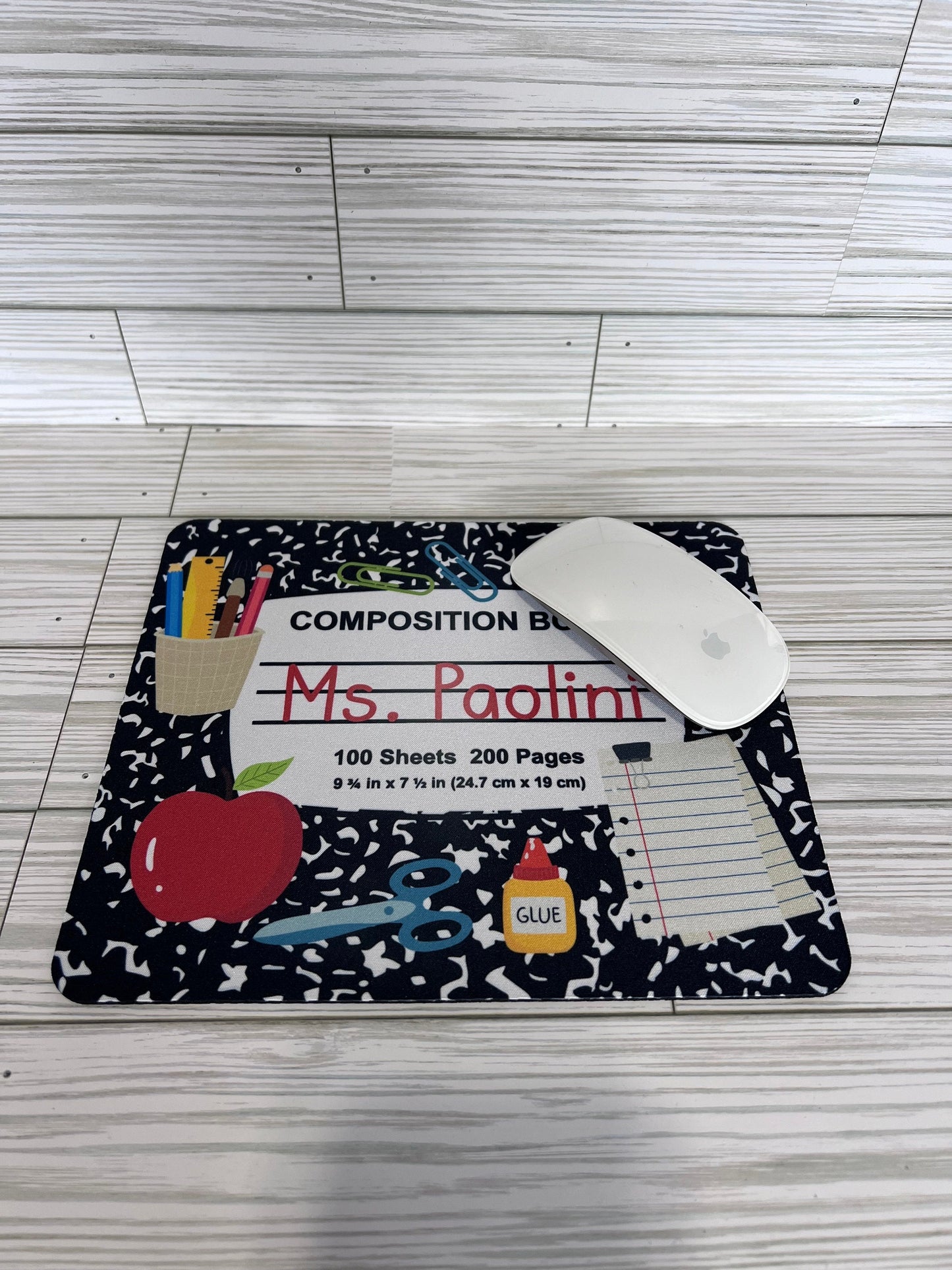 Personalized Teacher Mouse Pad: Composition Book Design by Lina Loves Two, handmade in Los Angeles CA