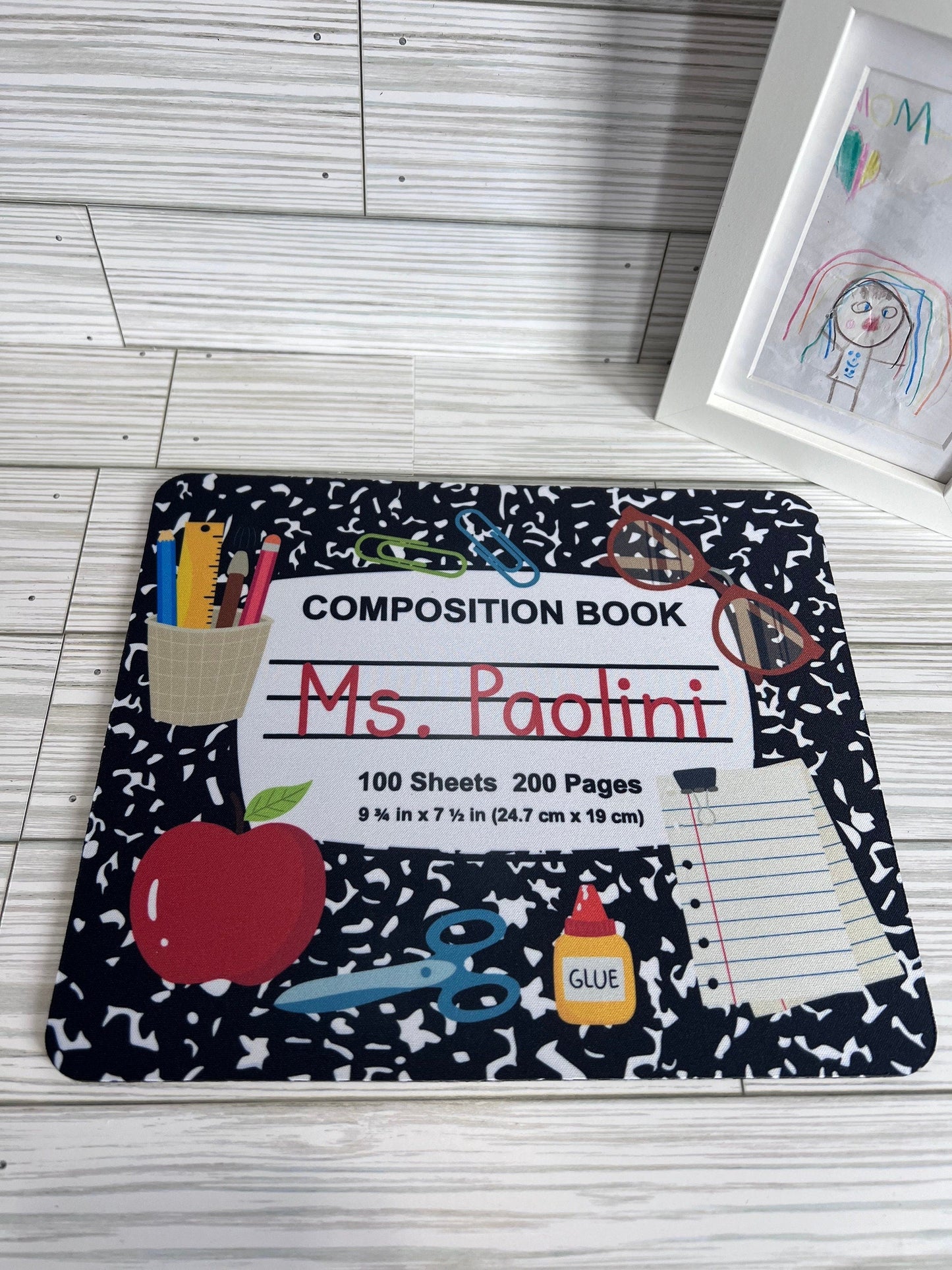 Personalized Teacher Mouse Pad: Composition Book Design by Lina Loves Two, handmade in Los Angeles CA