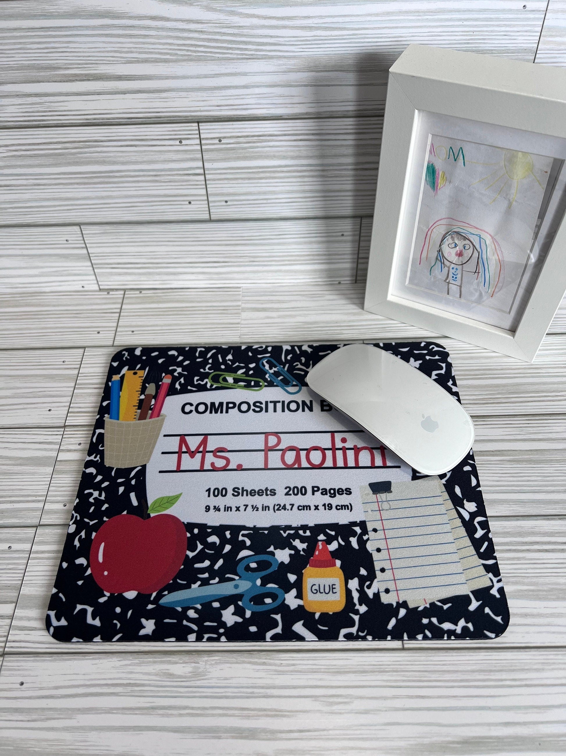 Personalized Teacher Mouse Pad: Composition Book Design by Lina Loves Two, handmade in Los Angeles CA