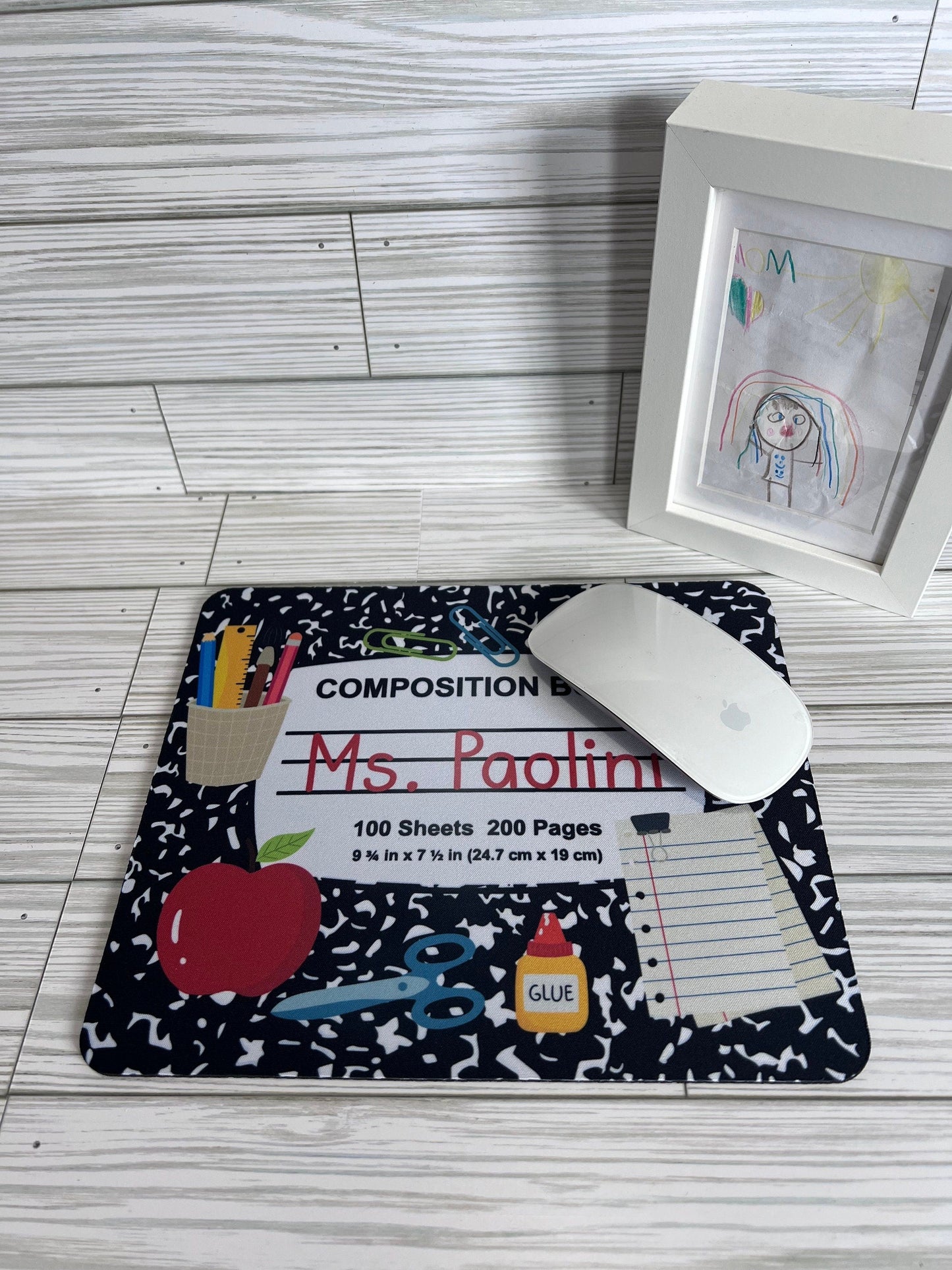 Personalized Teacher Mouse Pad: Composition Book Design by Lina Loves Two, handmade in Los Angeles CA