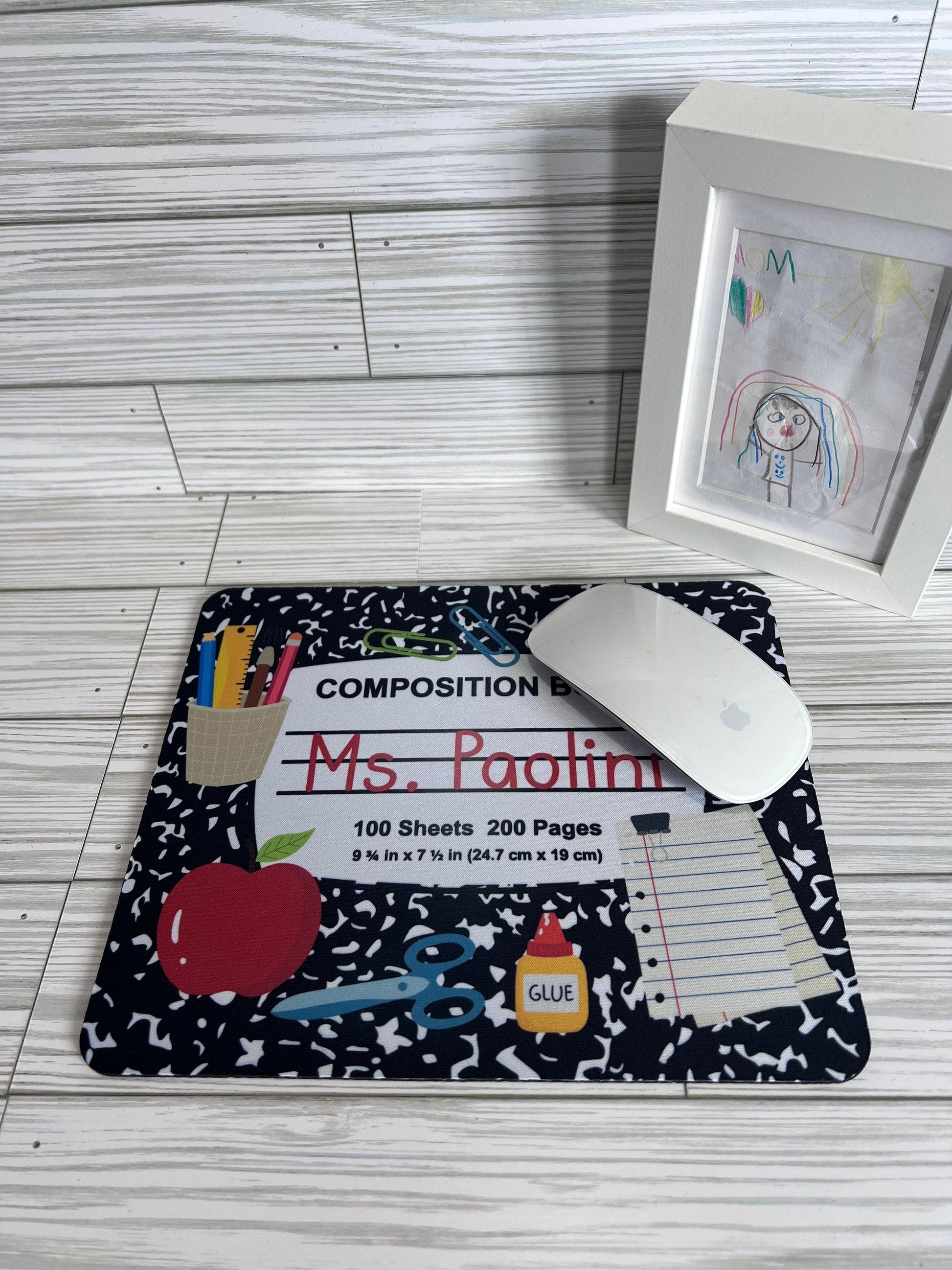 Personalized Teacher Mouse Pad: Composition Book Design by Lina Loves Two, handmade in Los Angeles CA