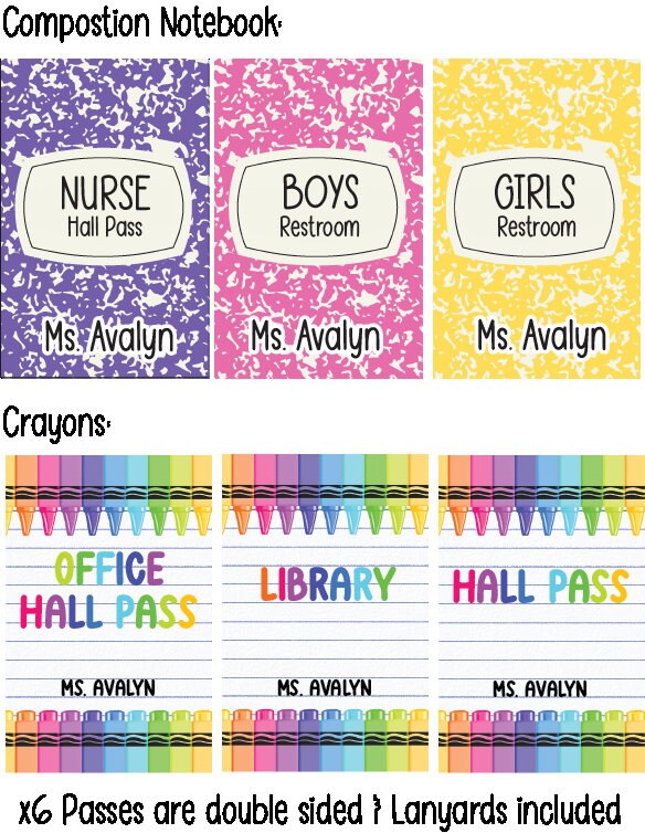 Custom Teacher Hall Pass Set: Double Sided Classroom Lanyards, 6-Pack by Lina Loves Two, handmade in Los Angeles CA