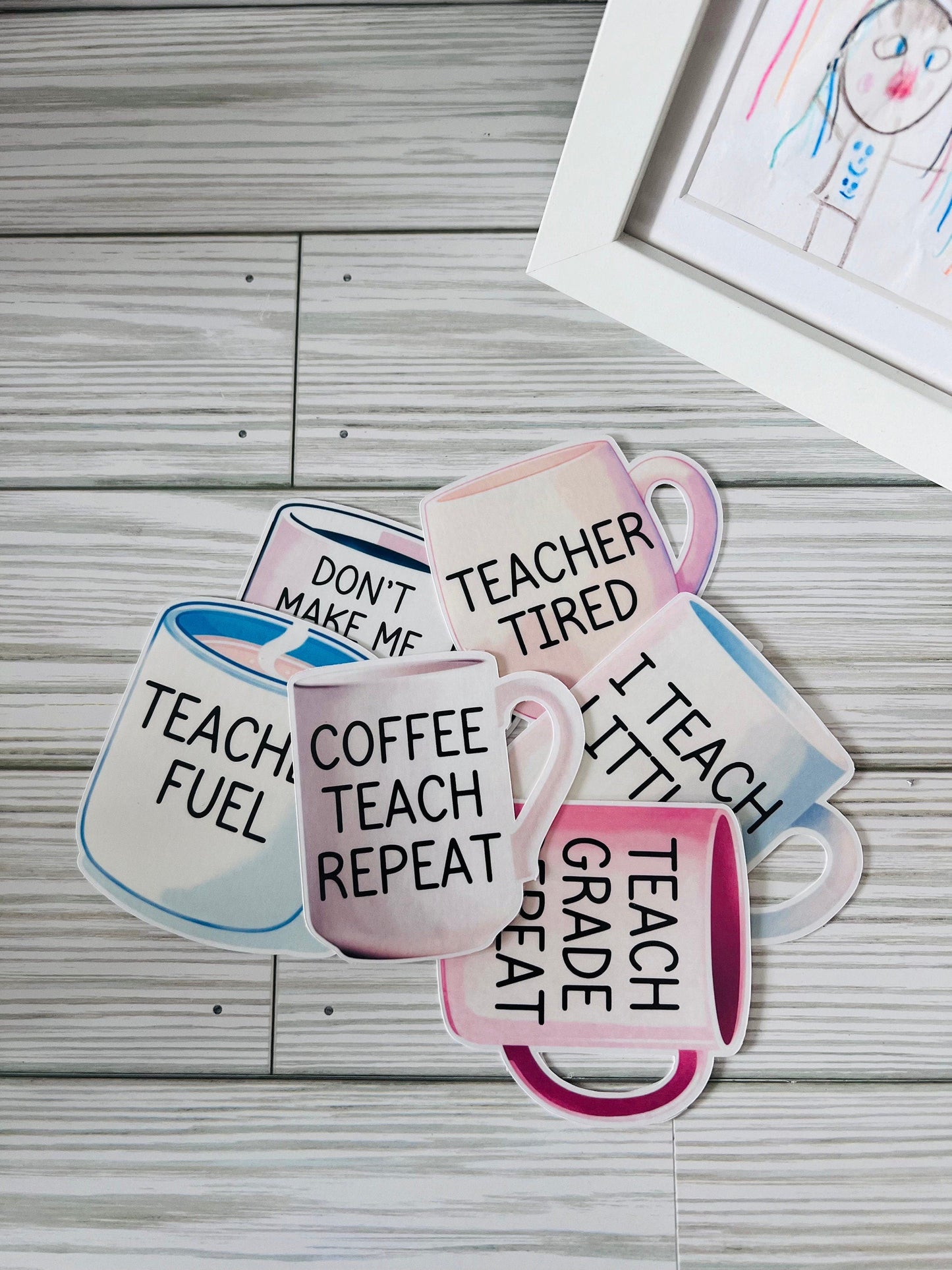 Funny Teacher Coffee Mug Stickers – Set of 6 Inspirational Stickers for Classroom or Gift by Lina Loves Two, handmade in Los Angeles CA