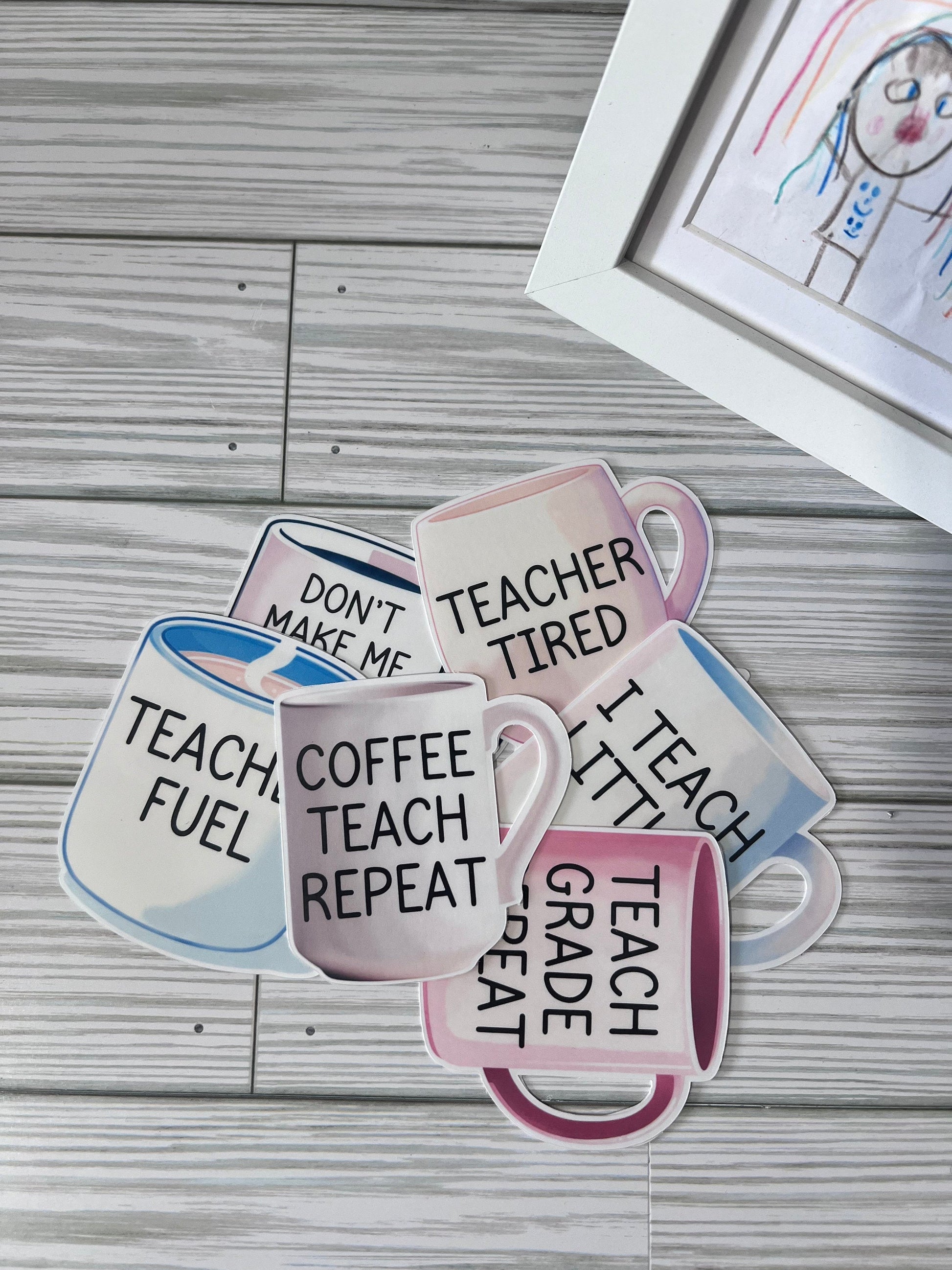 Funny Teacher Coffee Mug Stickers – Set of 6 Inspirational Stickers for Classroom or Gift by Lina Loves Two, handmade in Los Angeles CA