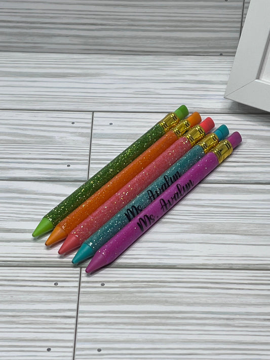 x5 Glitter Color Personalized Lead Pencils| Unique Teacher Gifts | Customized Teacher Appreciation Gift | Glitter Lead Pencils