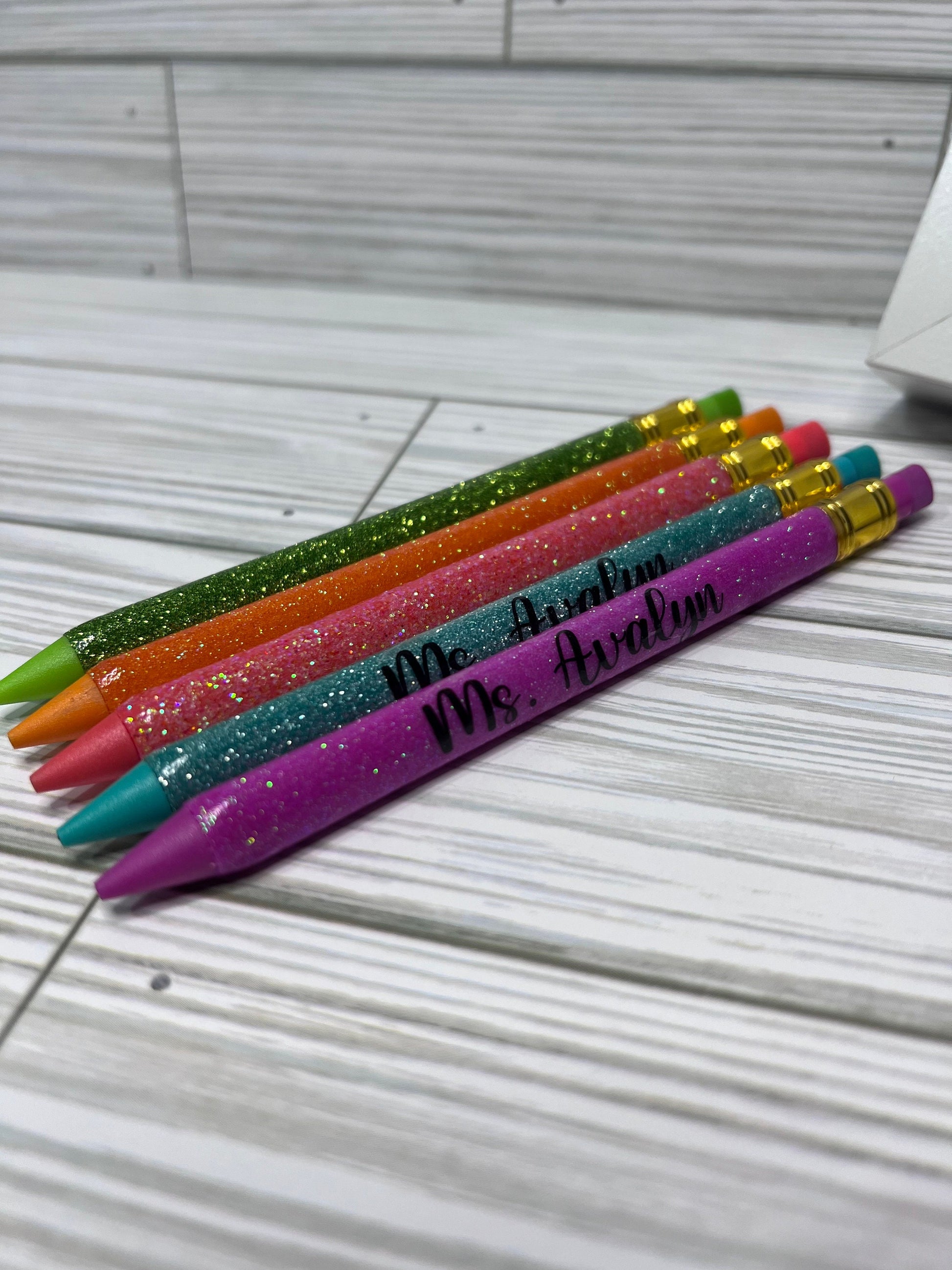 x5 Glitter Color Personalized Lead Pencils| Unique Teacher Gifts | Customized Teacher Appreciation Gift | Glitter Lead Pencils by Lina Loves Two, handmade in Los Angeles CA