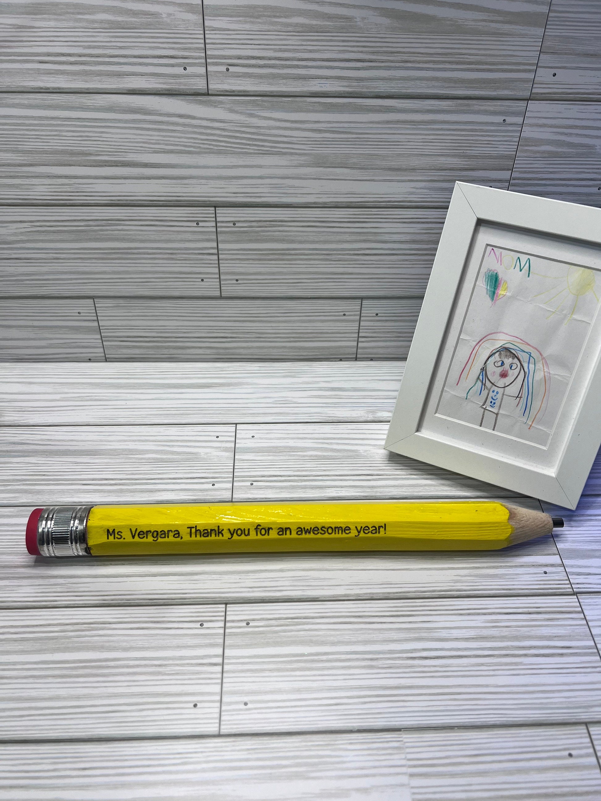 Personalized Engraved Jumbo Yellow Wooden Pencils | End of School Gift | Teacher Gift | Custom Jumbo Pencil | Personalized Big Pencil by Lina Loves Two, handmade in Los Angeles CA