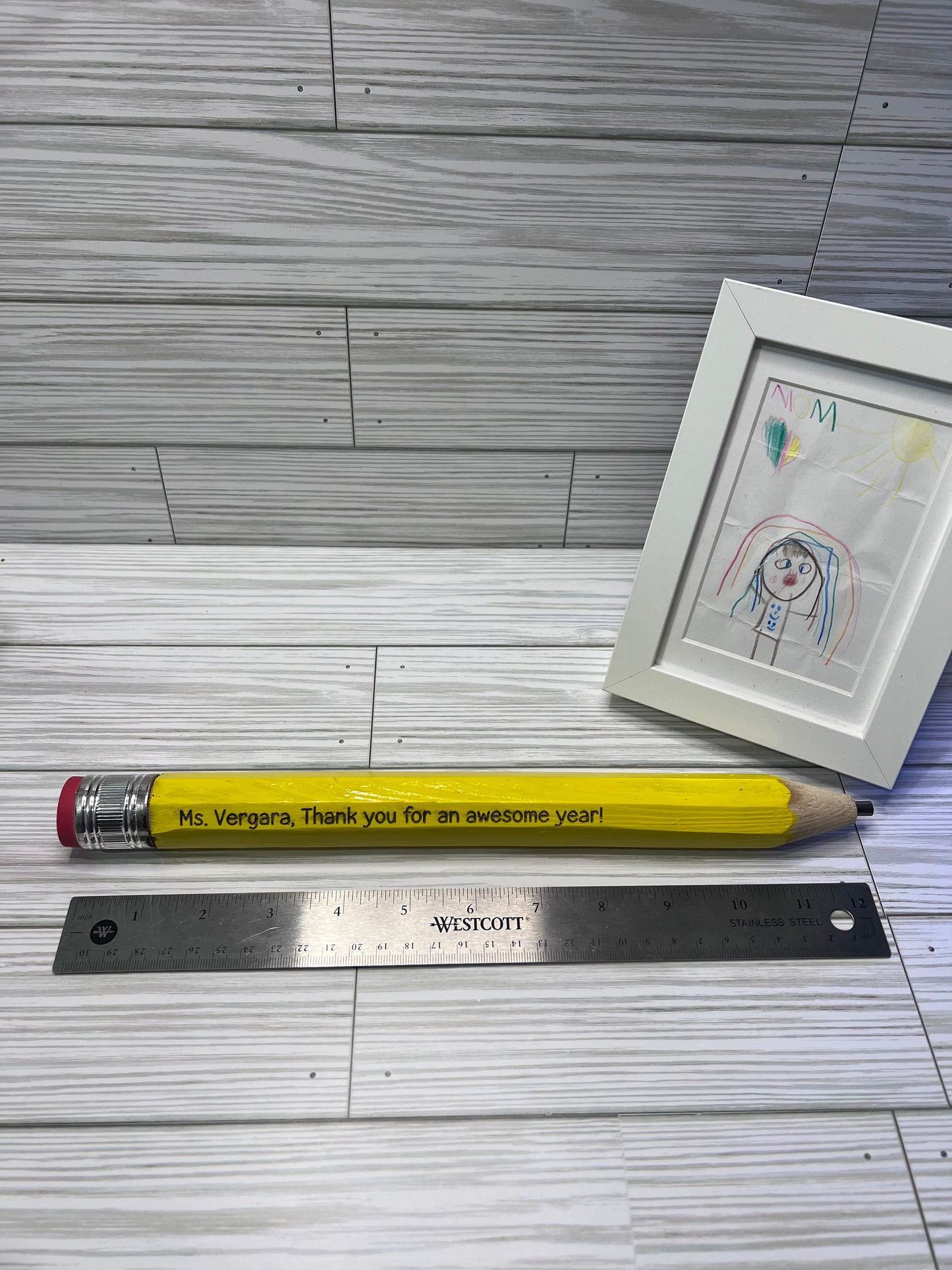 Personalized Engraved Jumbo Yellow Wooden Pencils | End of School Gift | Teacher Gift | Custom Jumbo Pencil | Personalized Big Pencil by Lina Loves Two, handmade in Los Angeles CA