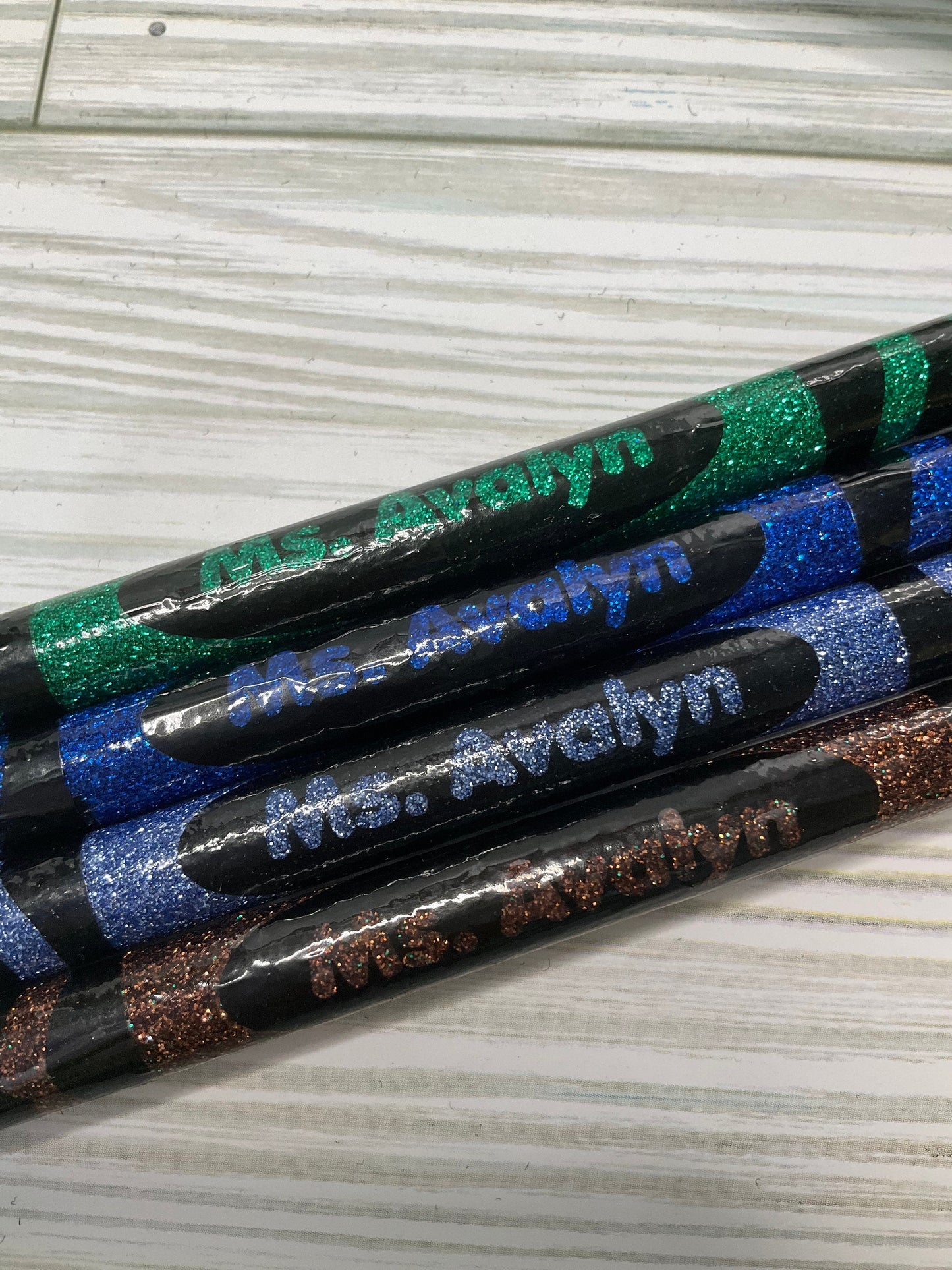 x4 New Glitter Color Personalized Teacher Pens | Unique Teacher Gifts | Custom Teach Appreciation Gift by Lina Loves Two, handmade in Los Angeles CA