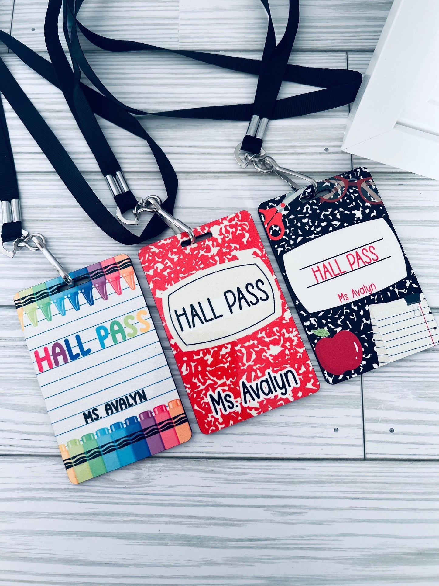 Custom Teacher Hall Pass Set: Double Sided Classroom Lanyards, 6-Pack by Lina Loves Two, handmade in Los Angeles CA