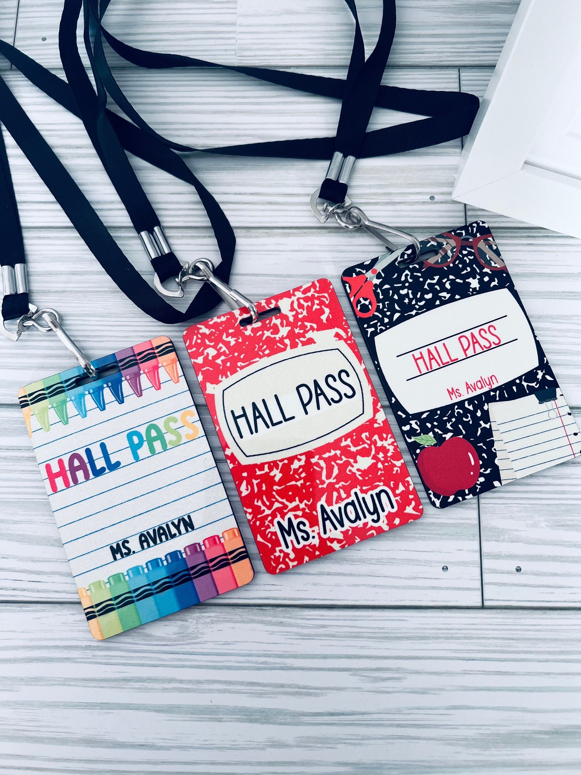 Custom Teacher Hall Pass Set: Double Sided Classroom Lanyards, 6-Pack by Lina Loves Two, handmade in Los Angeles CA