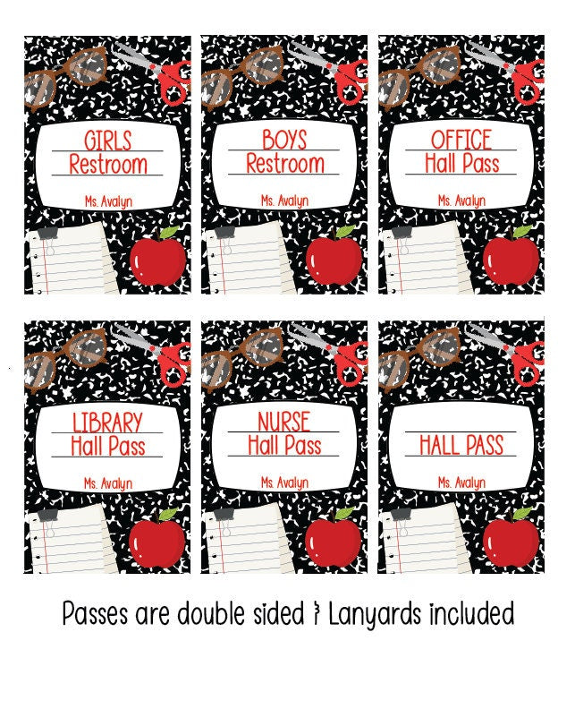 Custom Teacher Hall Pass Set: Double Sided Classroom Lanyards, 6-Pack
