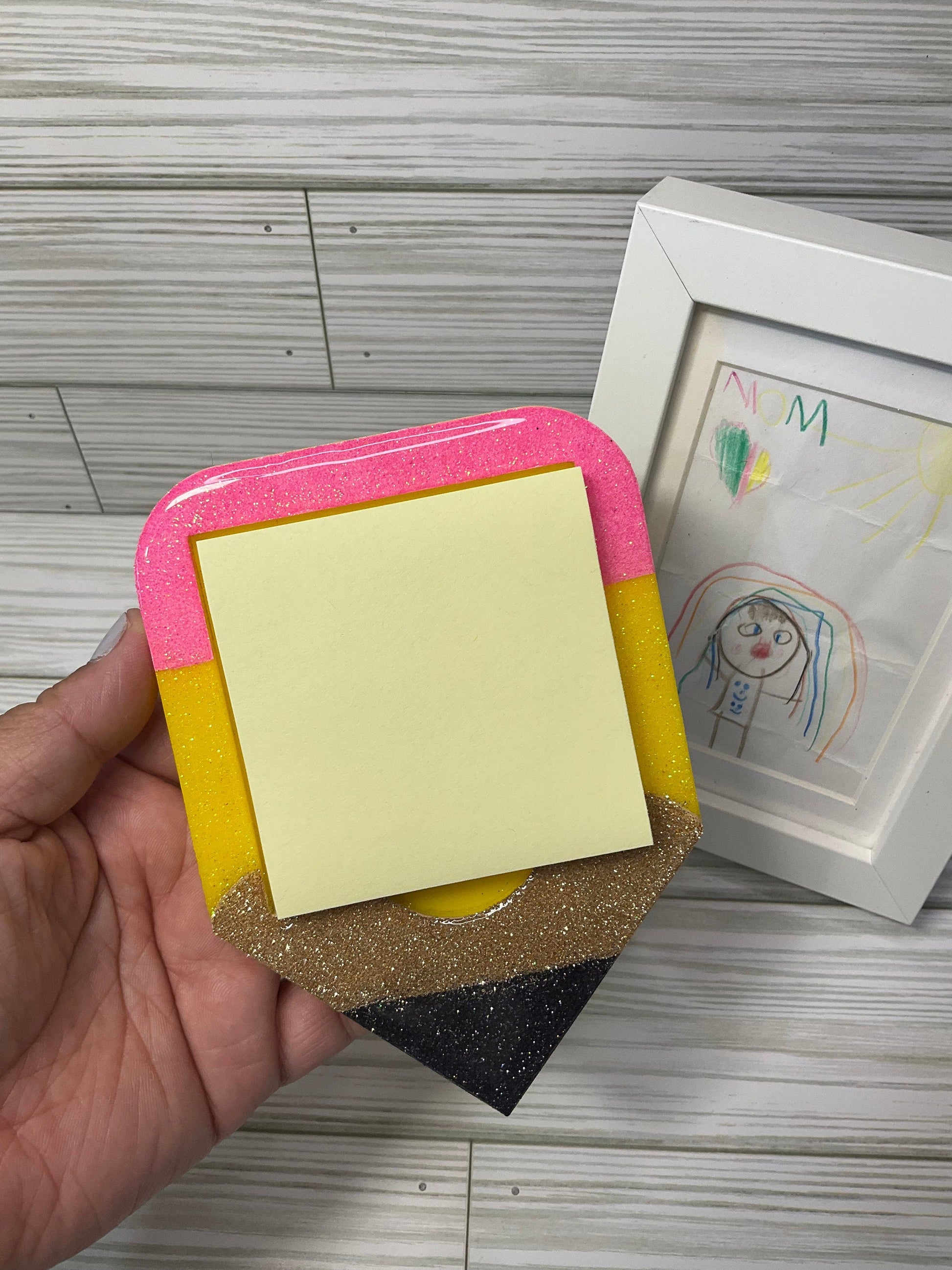 Glitter Pencil Post-It Holder: Teacher Desk Decor by Lina Loves Two, handmade in Los Angeles CA