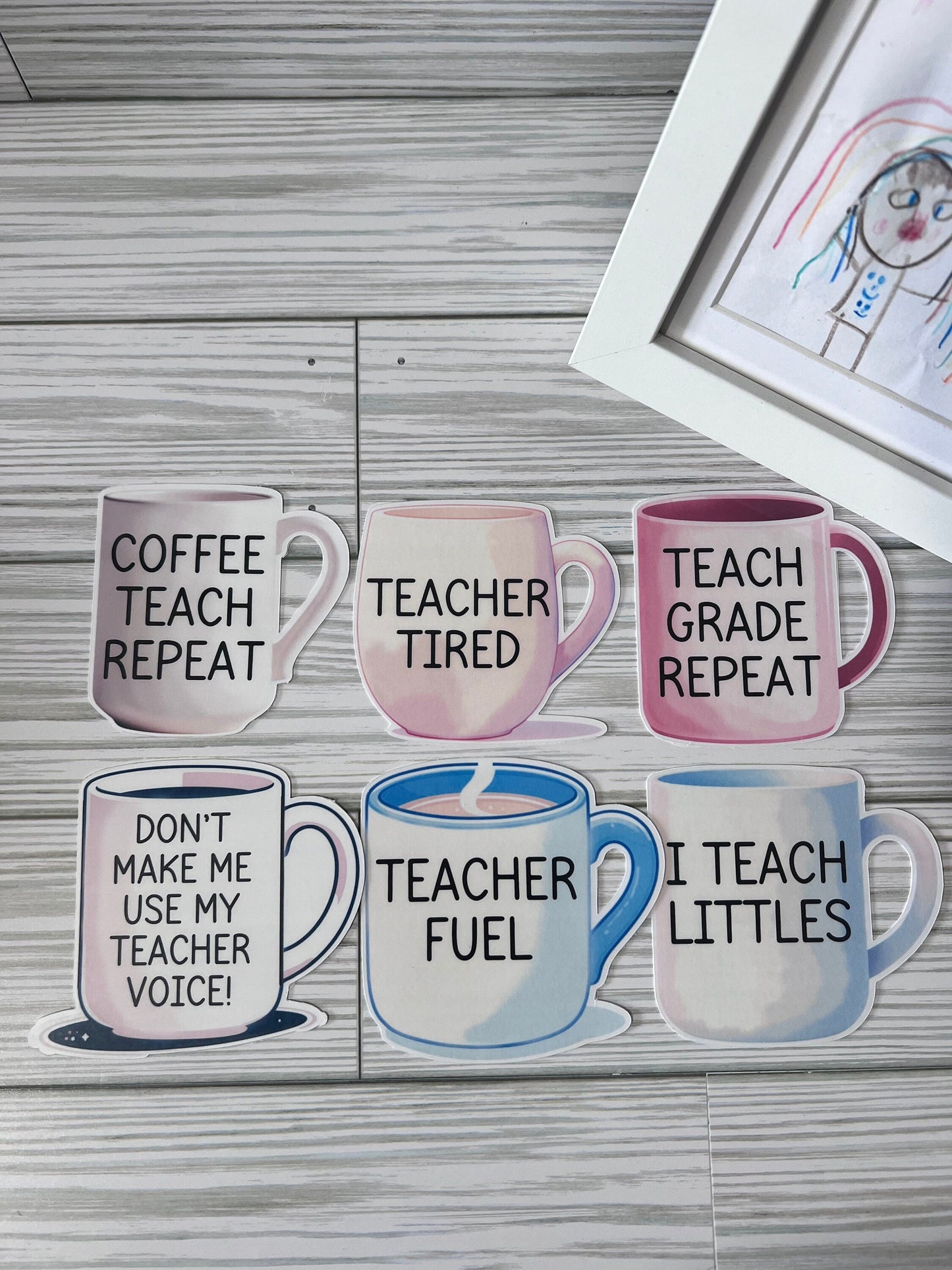 Funny Teacher Coffee Mug Stickers – Set of 6 Inspirational Stickers for Classroom or Gift by Lina Loves Two, handmade in Los Angeles CA