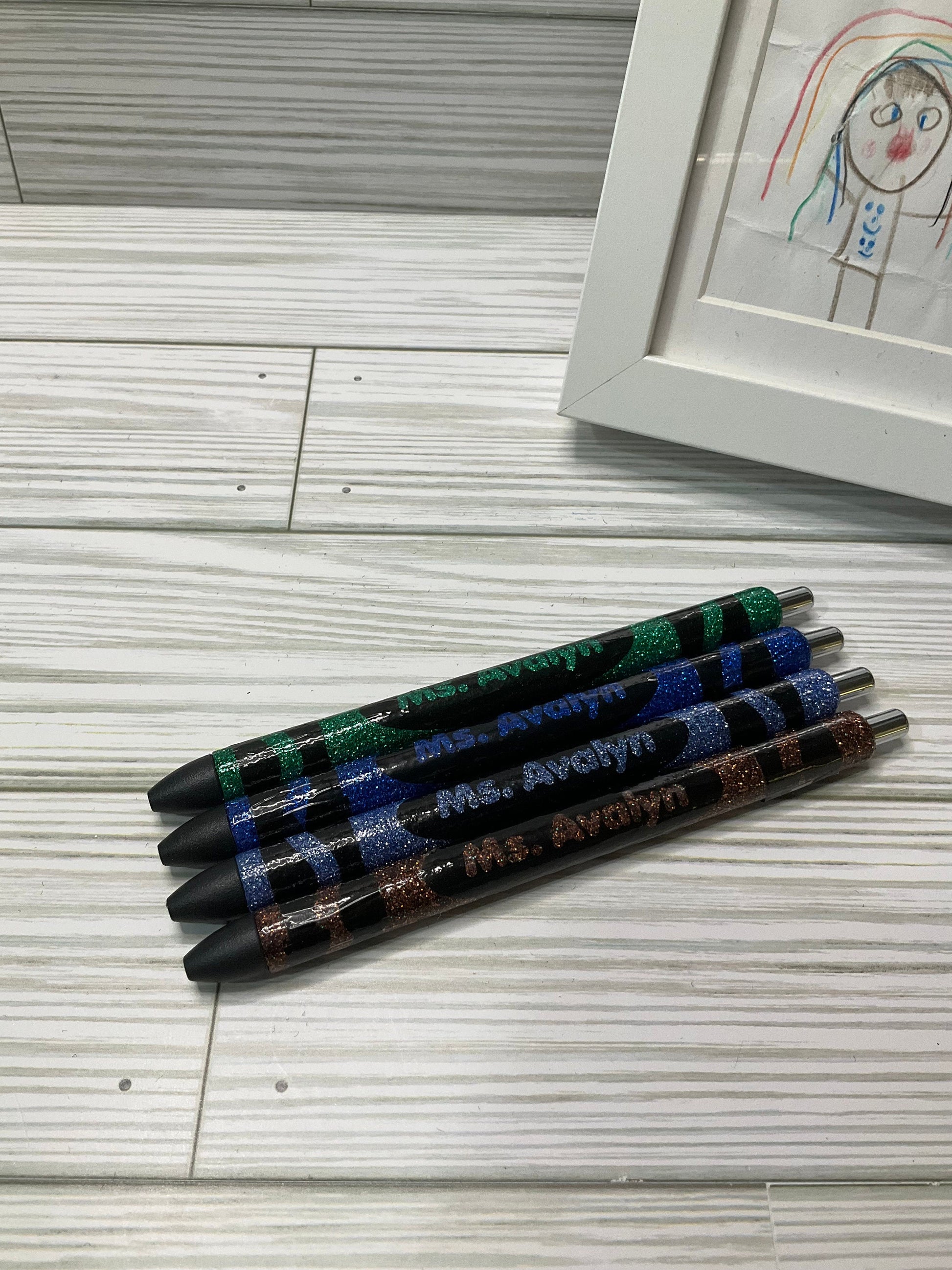 x4 New Glitter Color Personalized Teacher Pens | Unique Teacher Gifts | Custom Teach Appreciation Gift by Lina Loves Two, handmade in Los Angeles CA