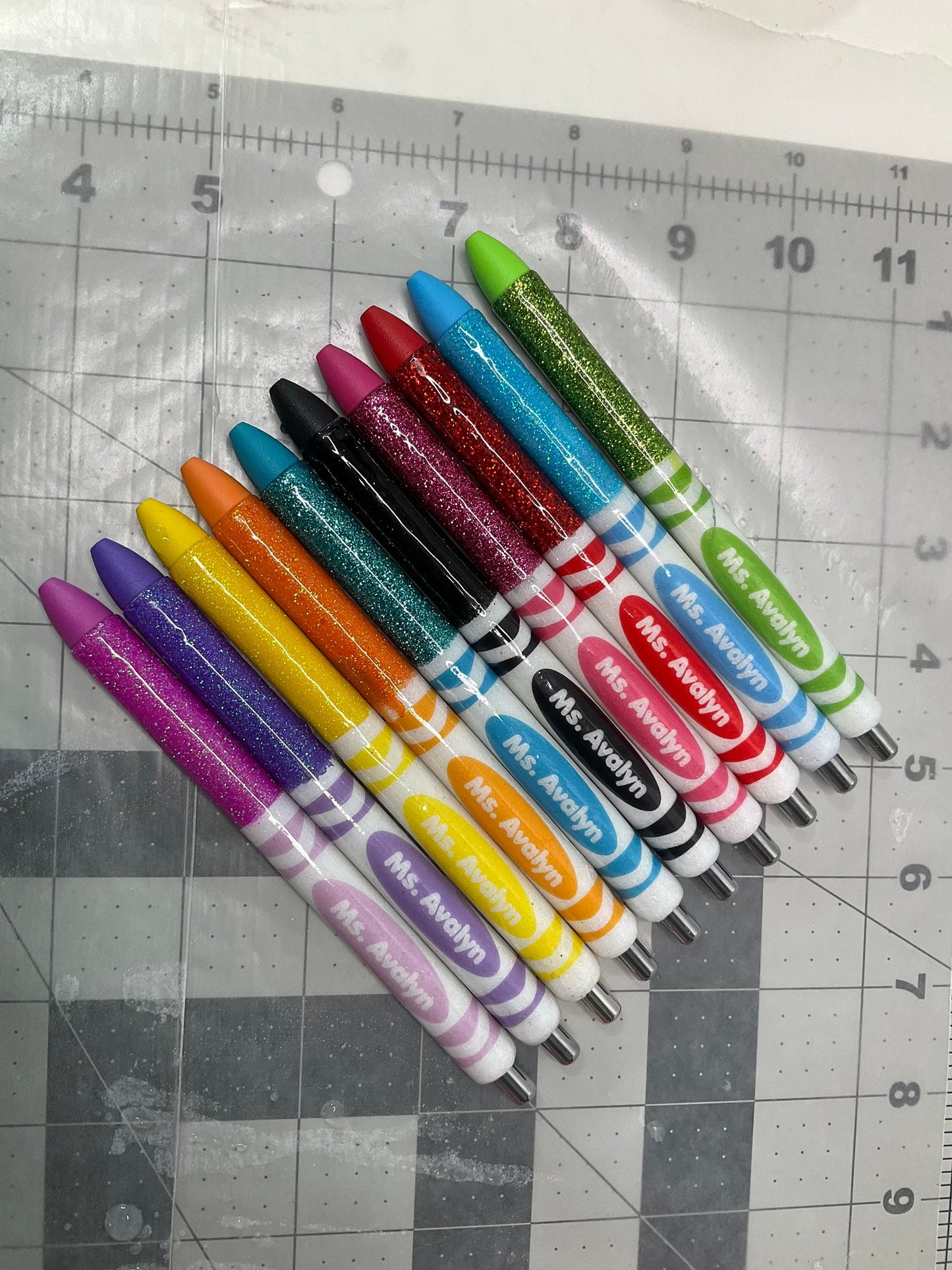 Glitter Color Personalized Teacher Pens: Unique Appreciation Gift (Set of 10) by Lina Loves Two, handmade in Los Angeles CA